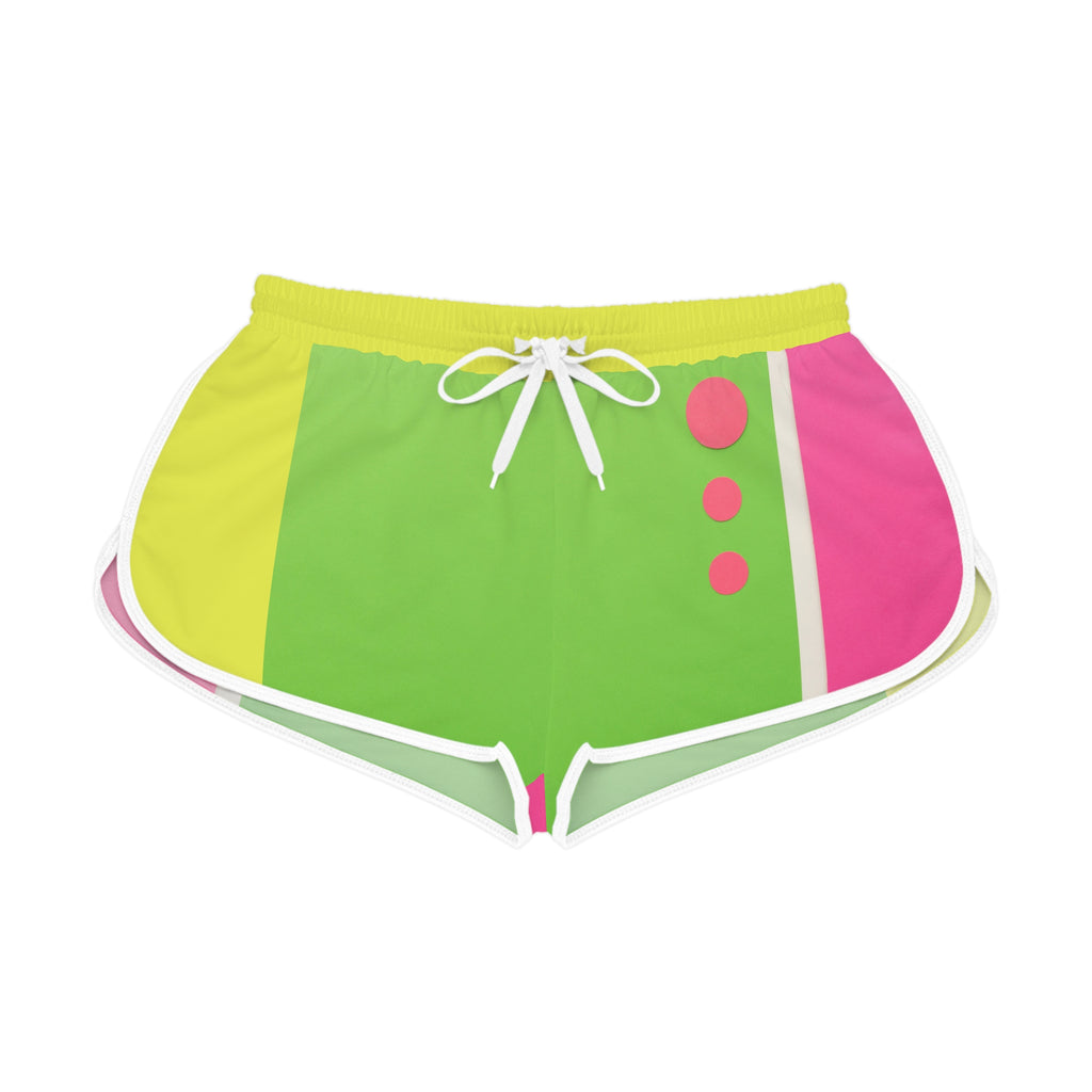 Colorblock Retro Women's Relaxed Shorts - Bright Green, Pink & Yellow