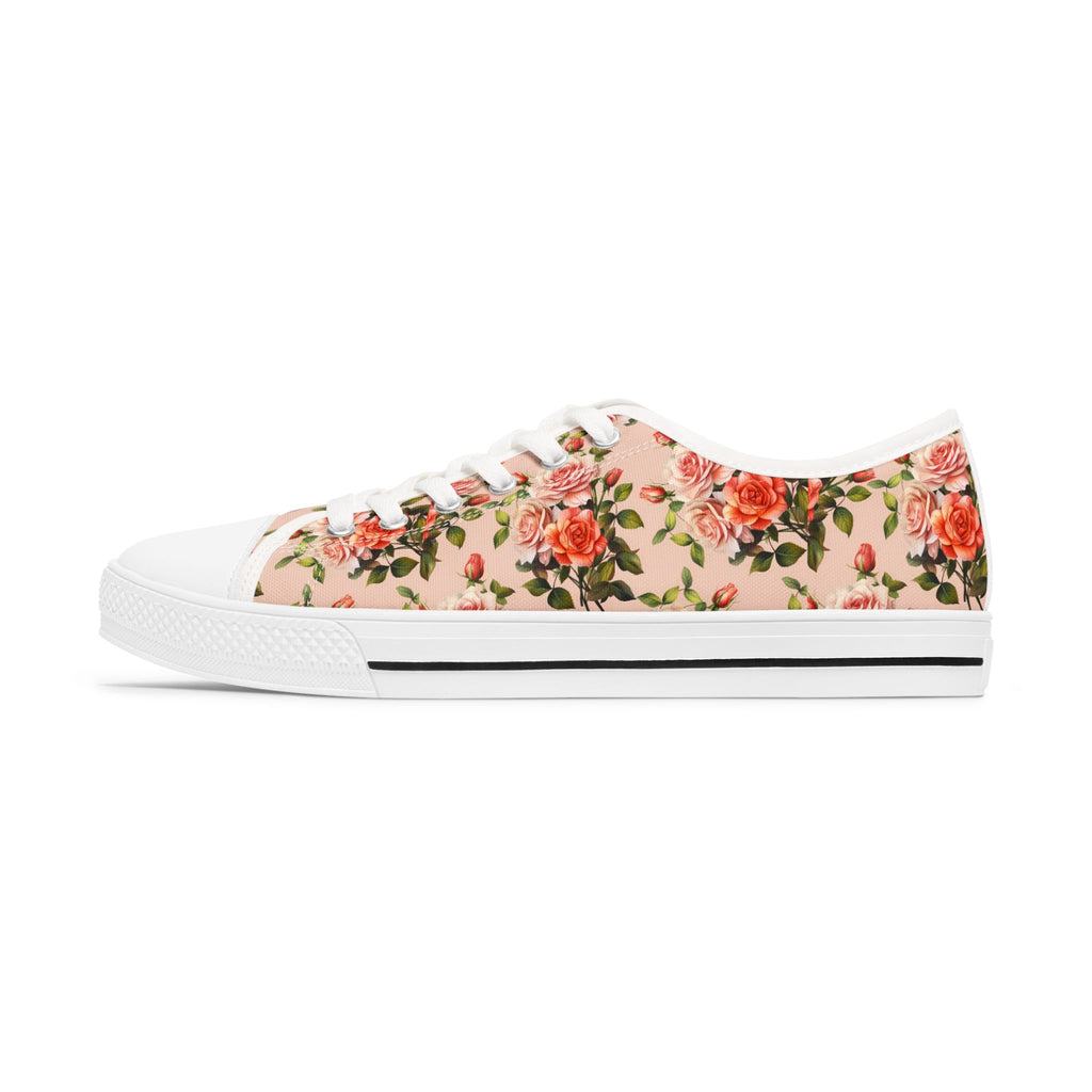 Floral Rose Pattern Women's Low Top Sneakers — Vintage Pink Garden Print