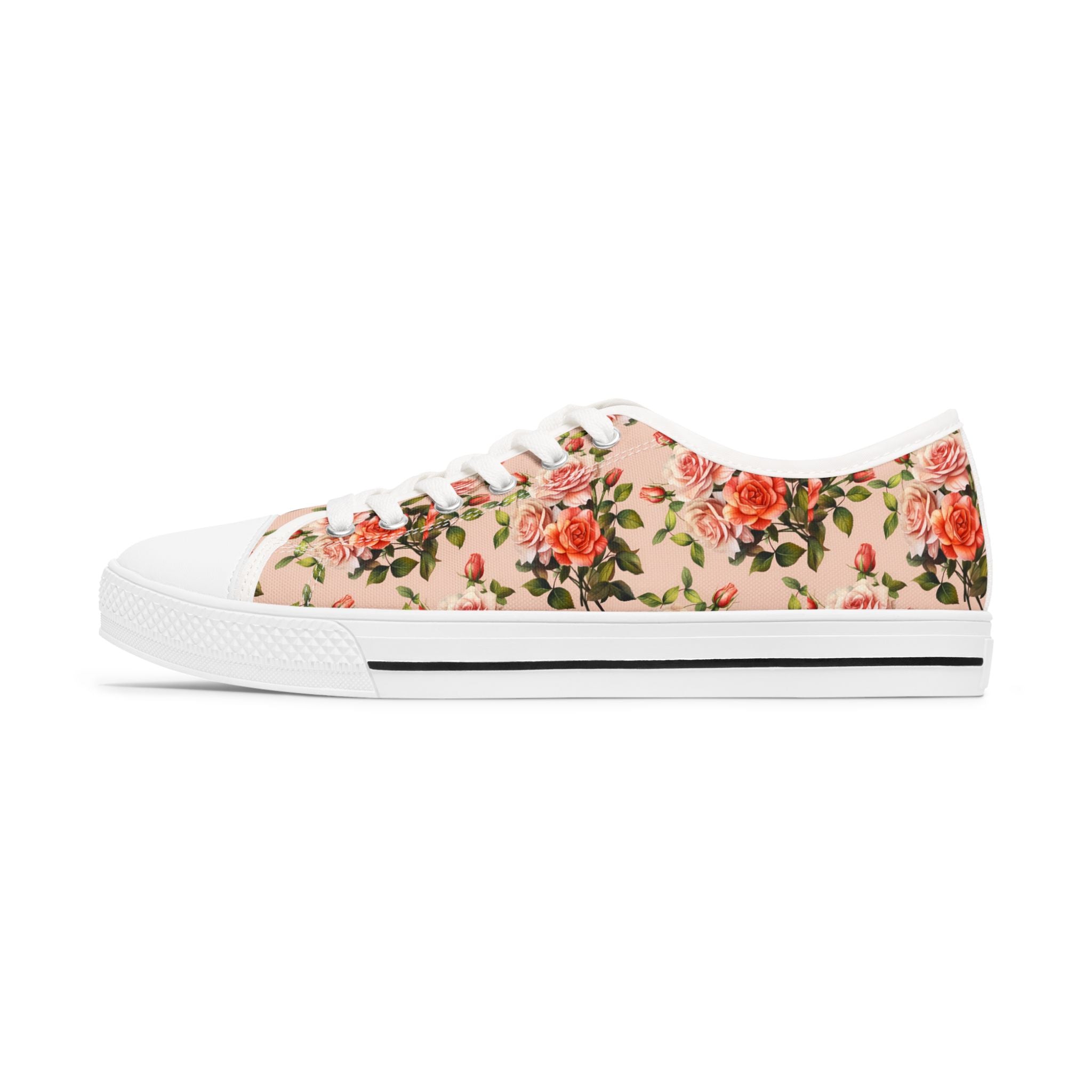 Floral Rose Pattern Women's Low Top Sneakers — Vintage Pink Garden Print