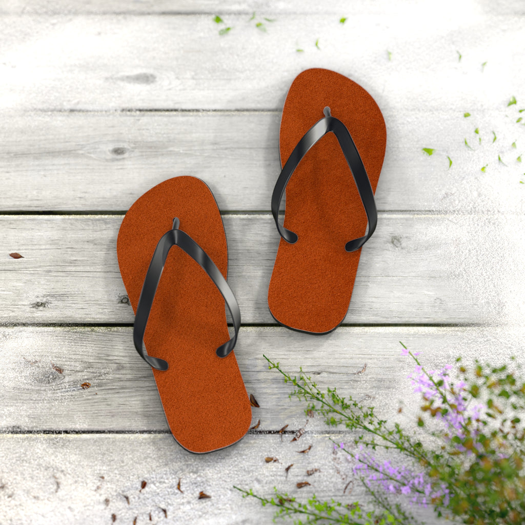 Rust Suede Flip Flops – Casual Beach Sandals with Black Straps