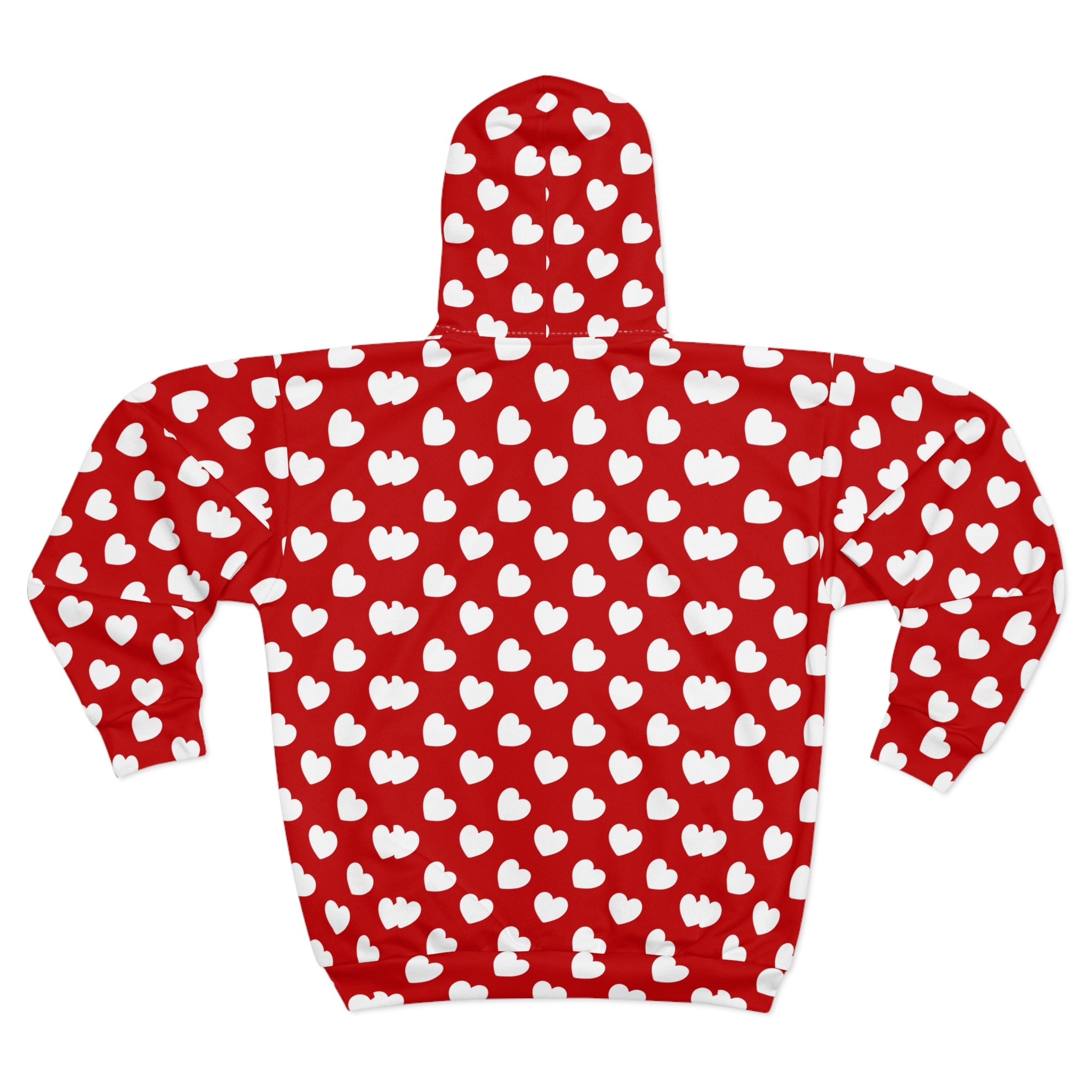 White Heart Pattern Hoodie | Red All-Over Print