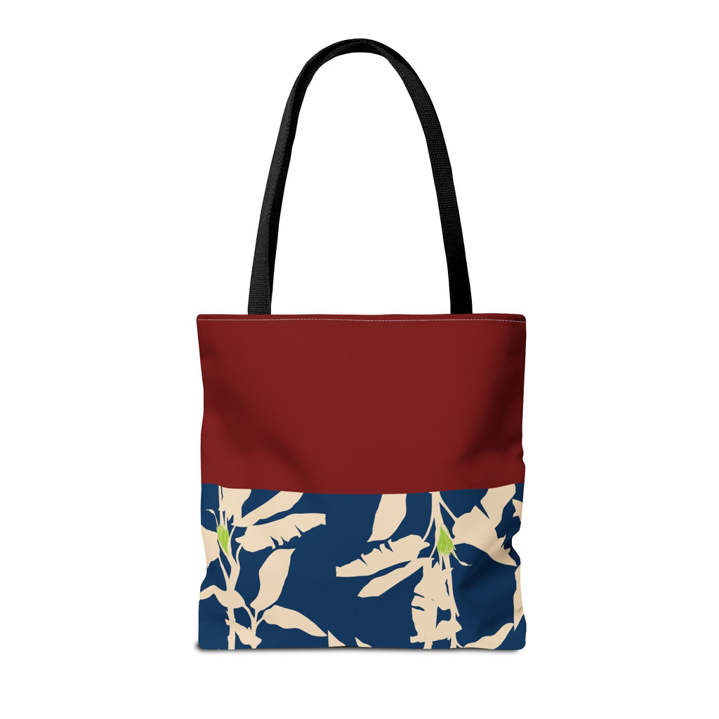 Red Navy Botanical Leaf Pattern Tote Bag