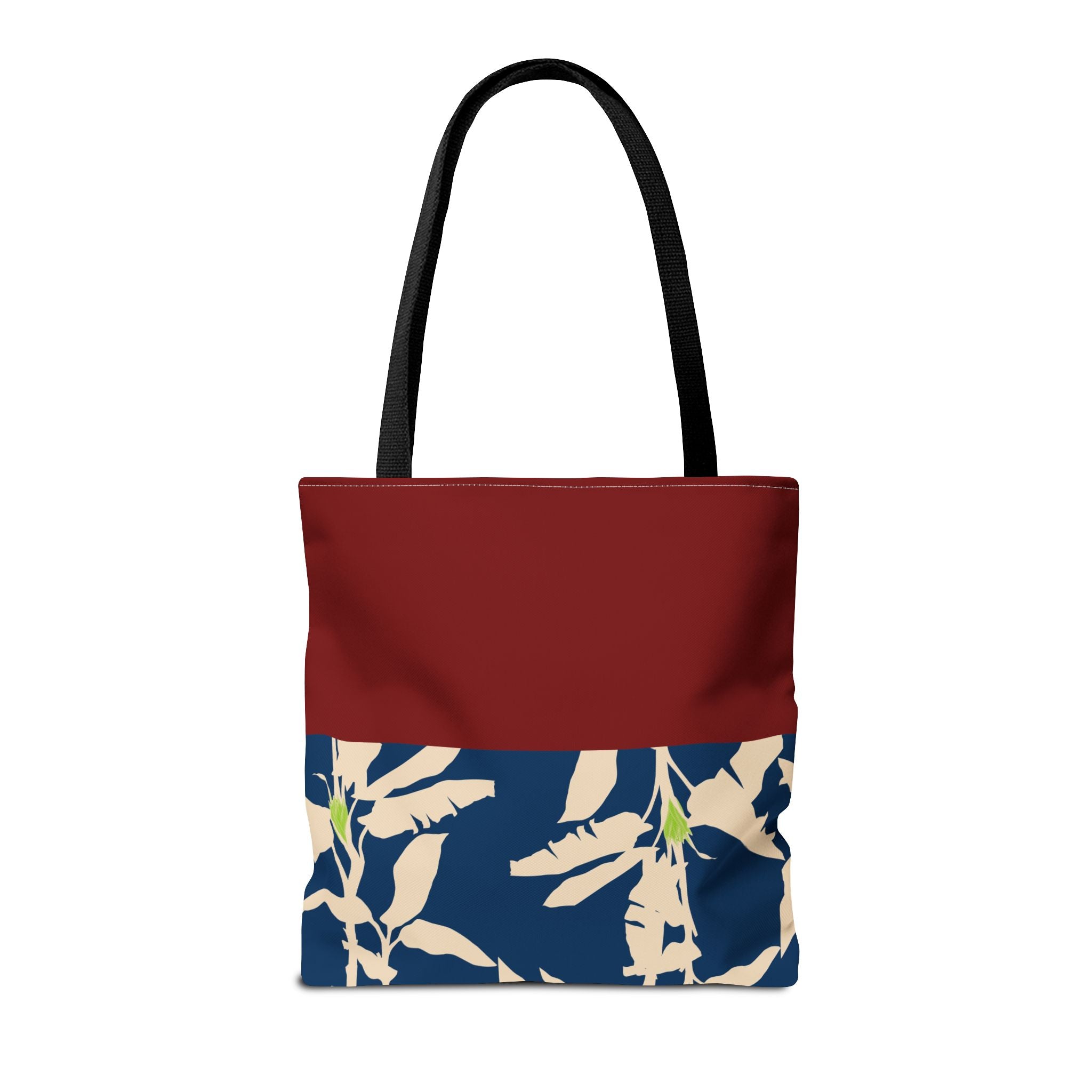 Red Navy Botanical Leaf Pattern Tote Bag