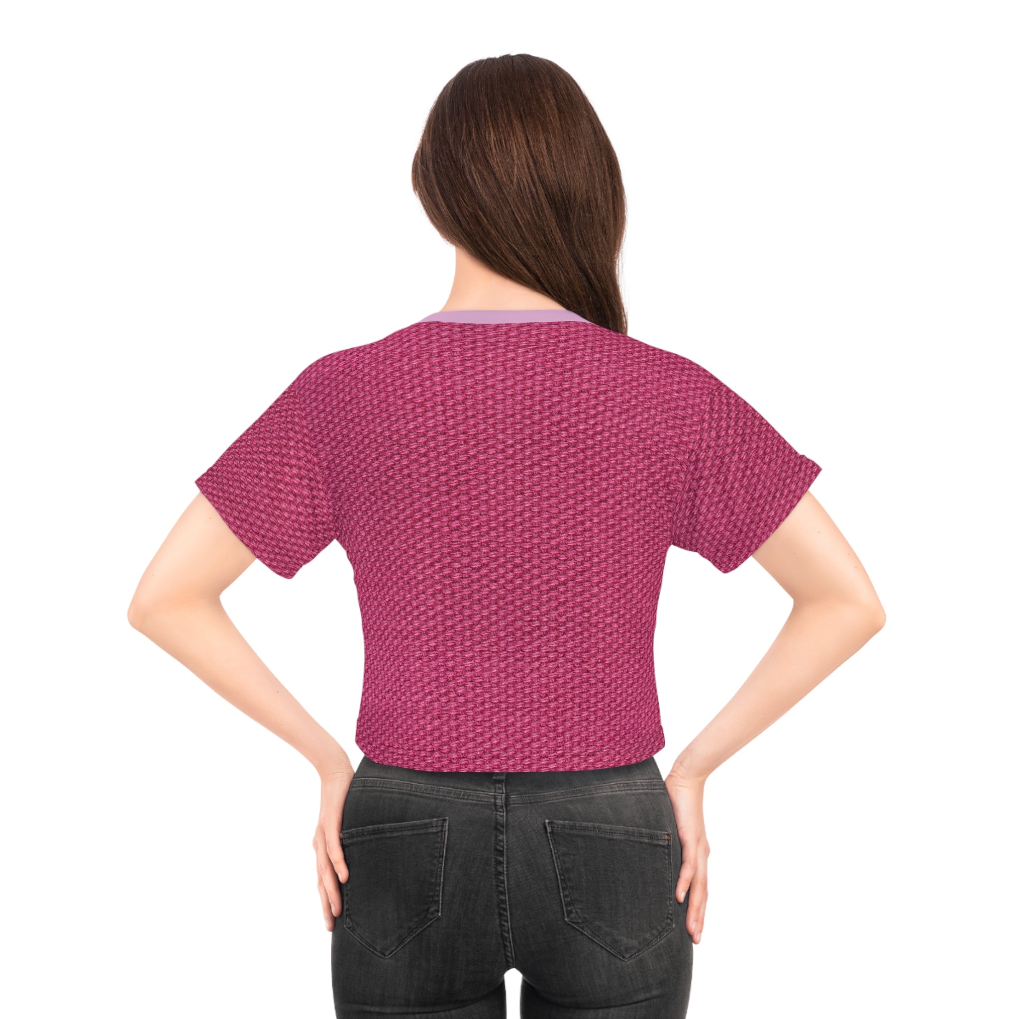 Pink Knit Texture Crop Tee — Women's Casual Summer Top