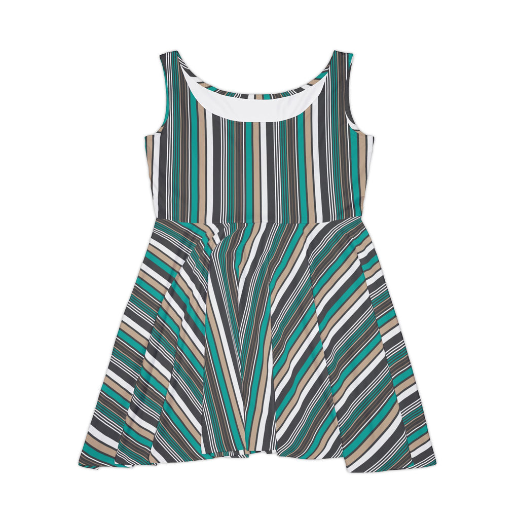 Teal Gray Diagonal Stripe Spring Dress