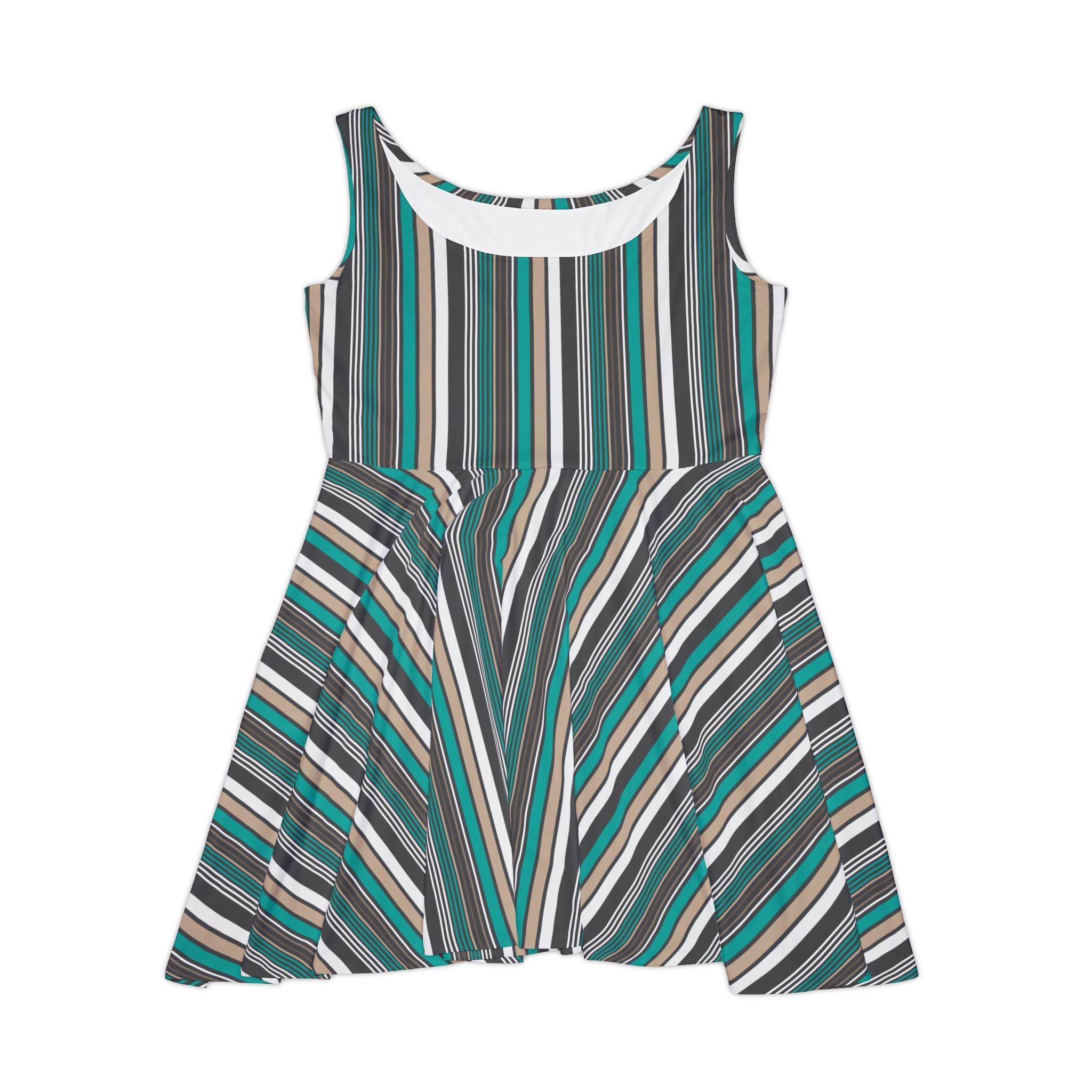 Teal Gray Diagonal Stripe Spring Dress