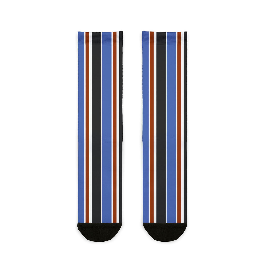 Pair of socks with vertical stripes on a white background