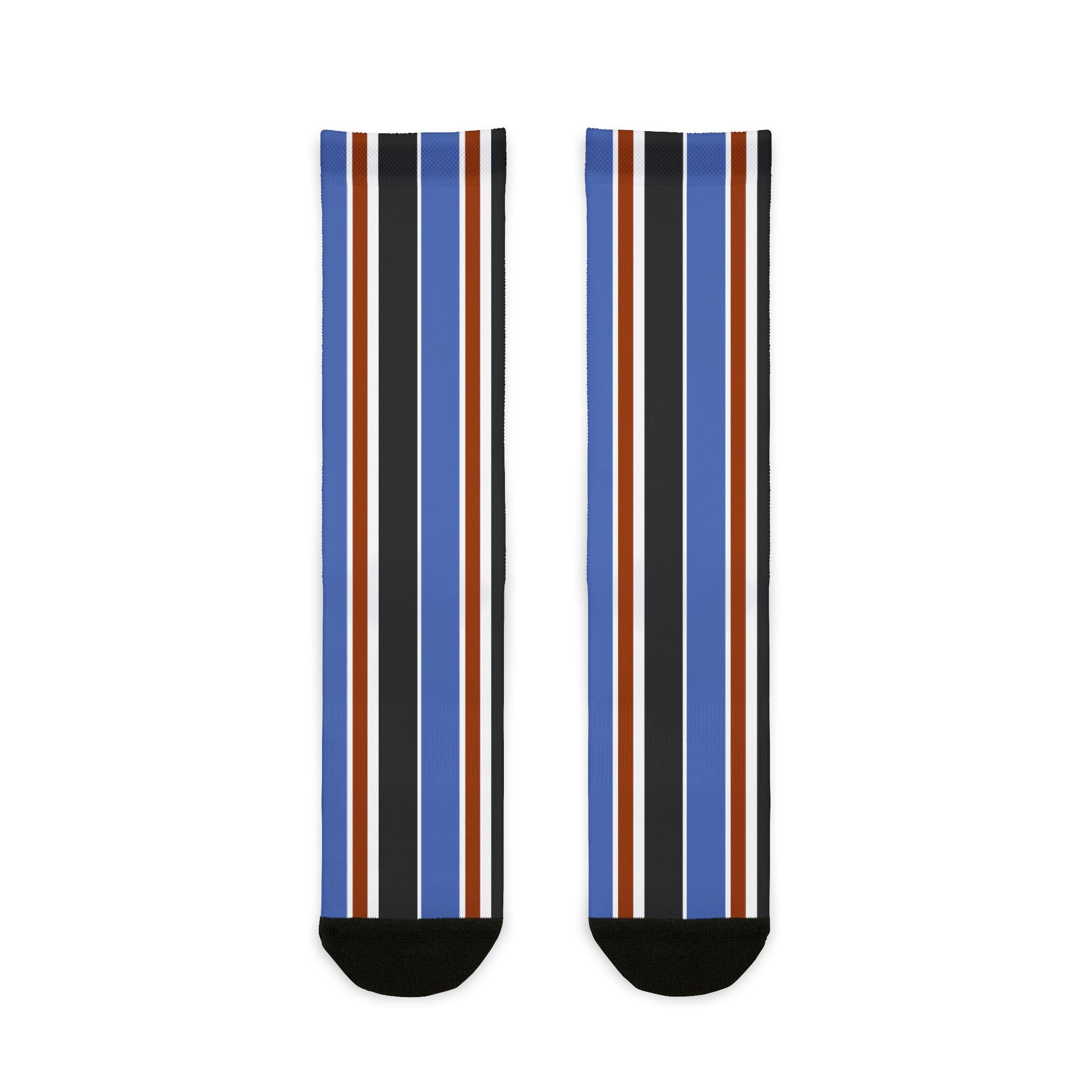 Pair of socks with vertical stripes on a white background