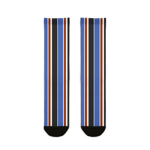 Pair of socks with vertical stripes on a white background