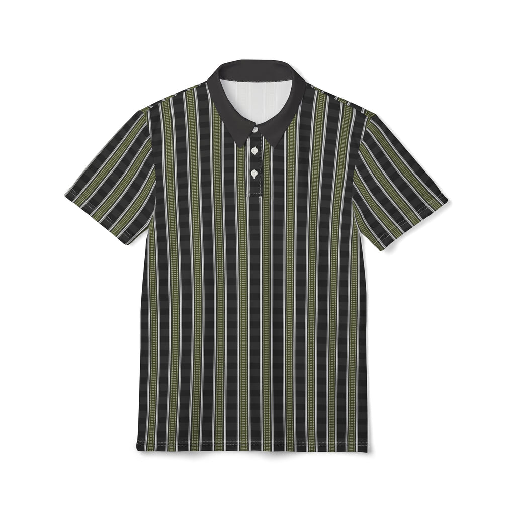 Striped Green & Black Polo Shirt – Men's Casual Golf Polo