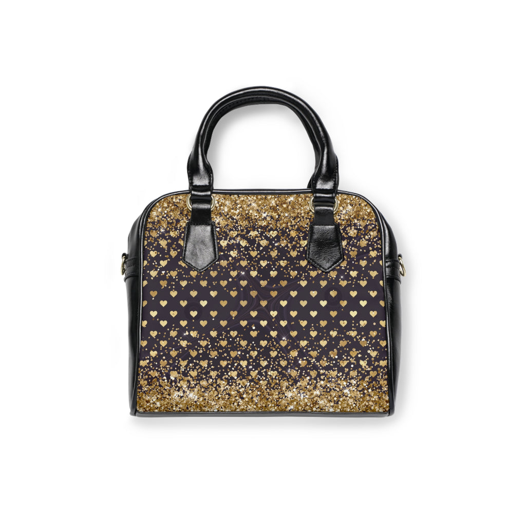 Gold Glitter Heart Pattern Shoulder Handbag | Sparkle Heart Print Purse