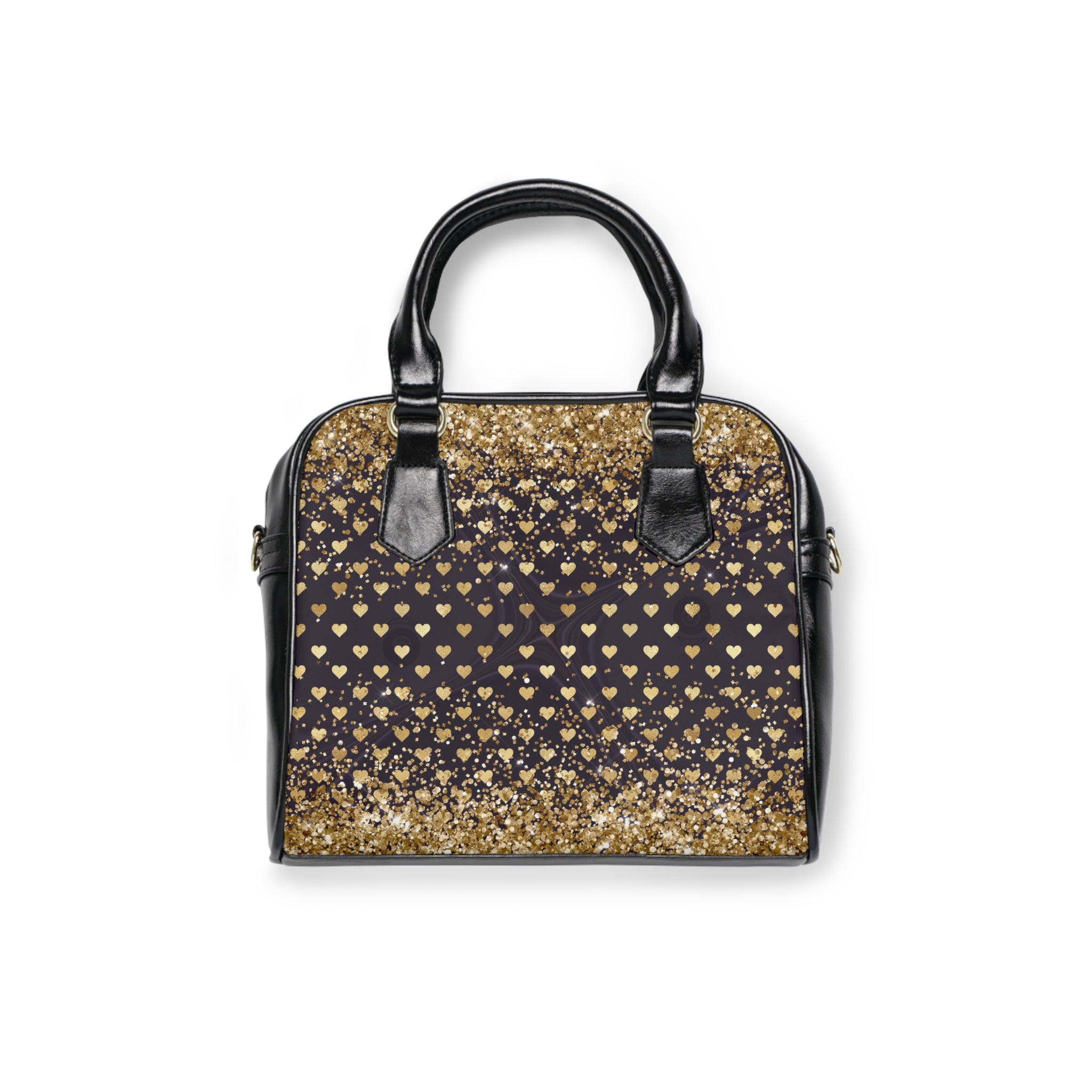 Gold Glitter Heart Pattern Shoulder Handbag | Sparkle Heart Print Purse