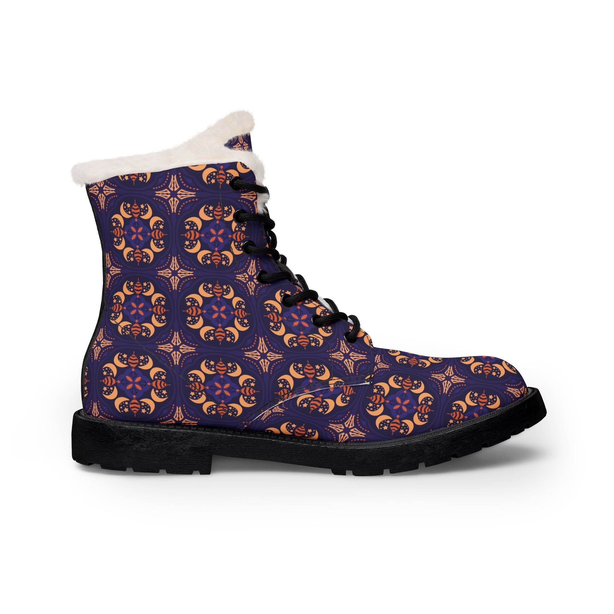 Men's Patterned Fur-Lined Leather Boots — Cozy Winter Lace-Up Boots