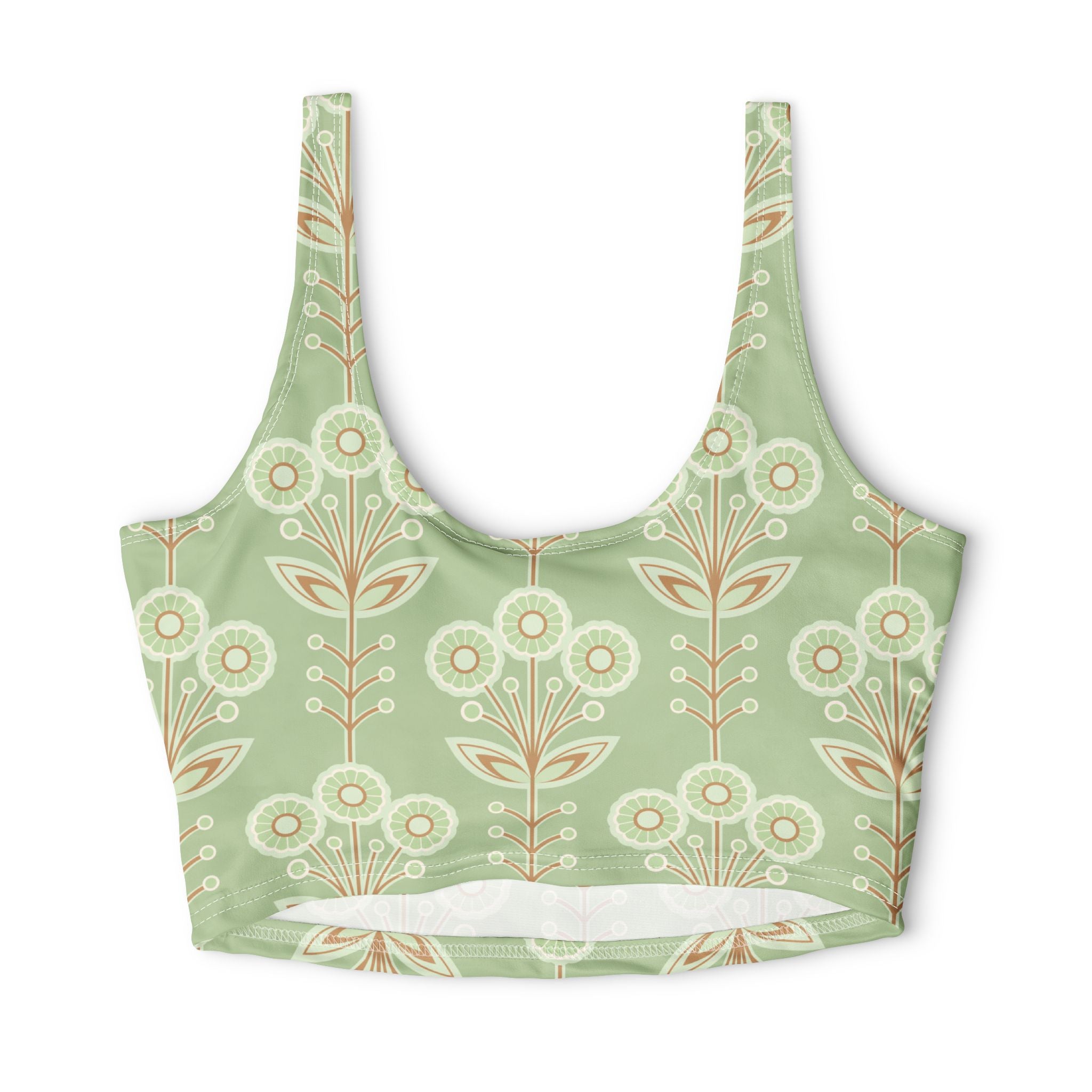 Floral Mint Green Sports Bra — Retro Botanical Pattern