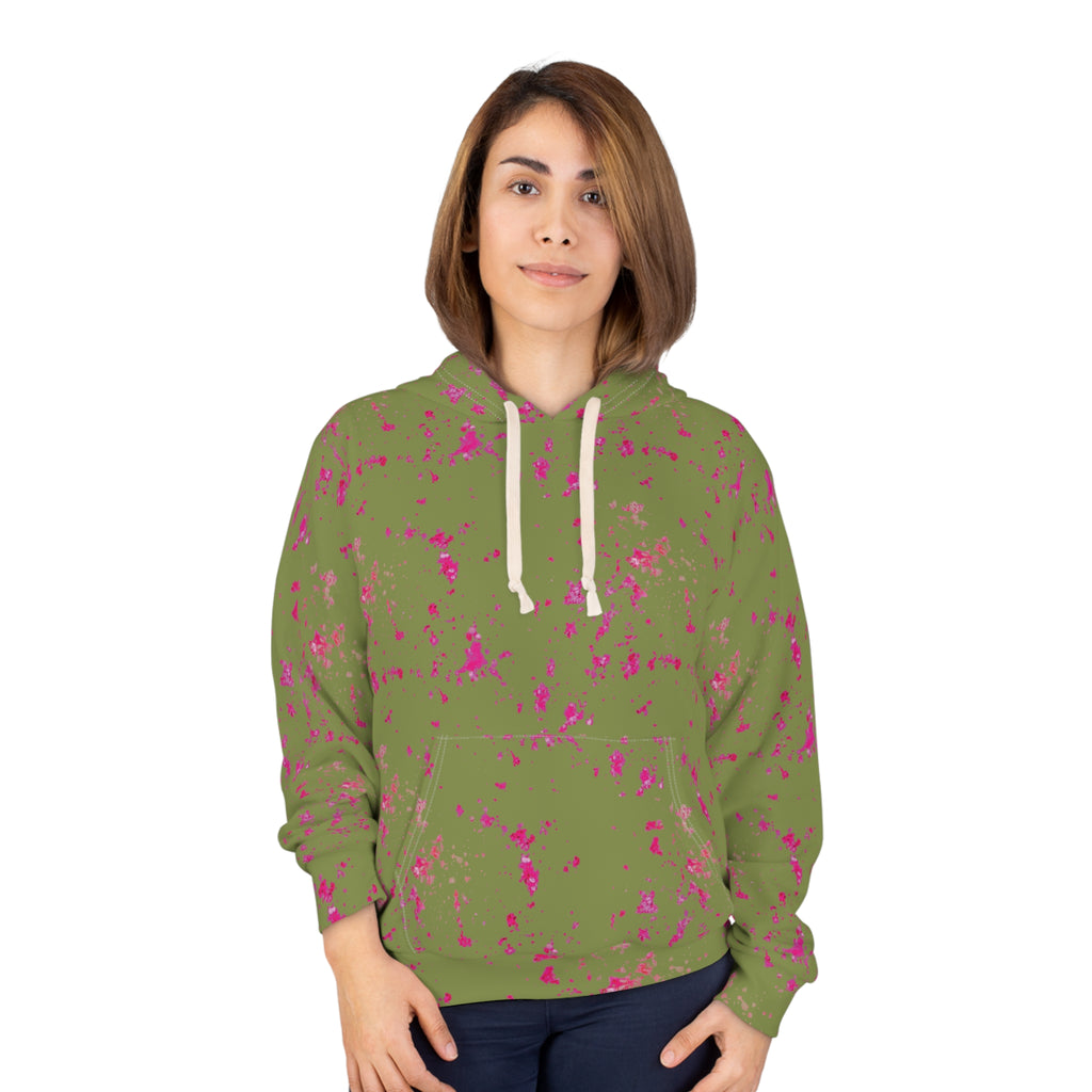 Green & Pink Paint Splatter Hoodie -  Casual Pullover