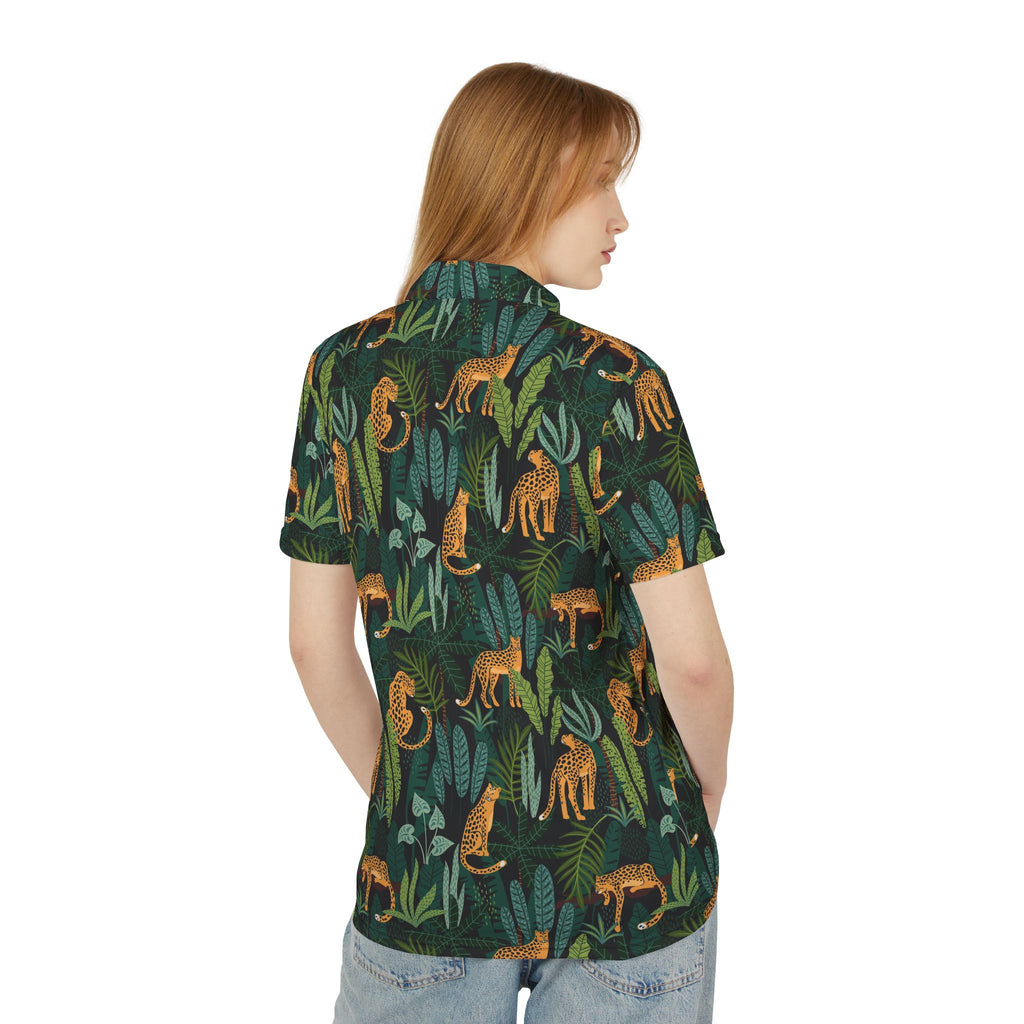 Jungle Cheetah Print Polo | Tropical Leaves Animal Pattern