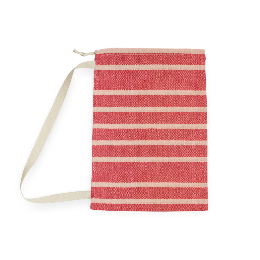 Striped Red Laundry Bag — Cotton Drawstring Laundry Tote