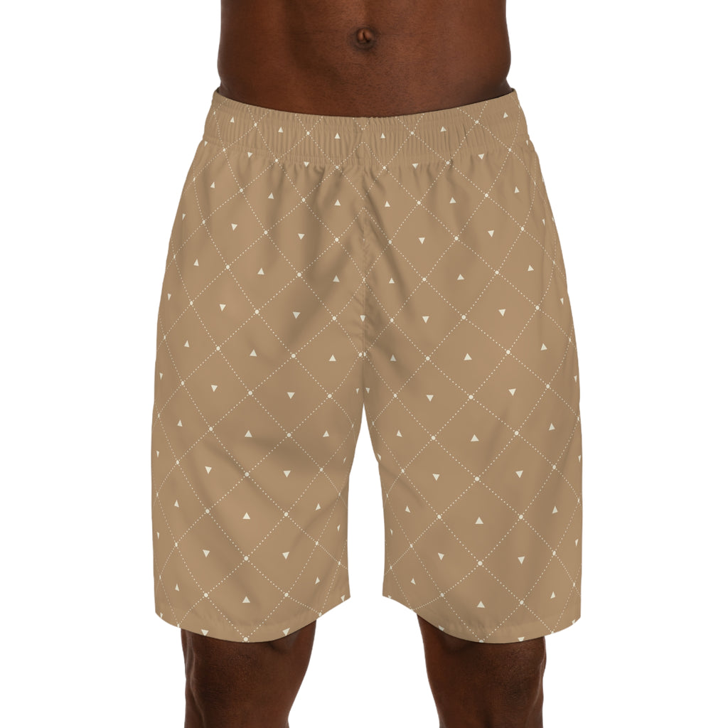 Men's Jogger Shorts - Beige Diamond Dot Casual Athletic Shorts