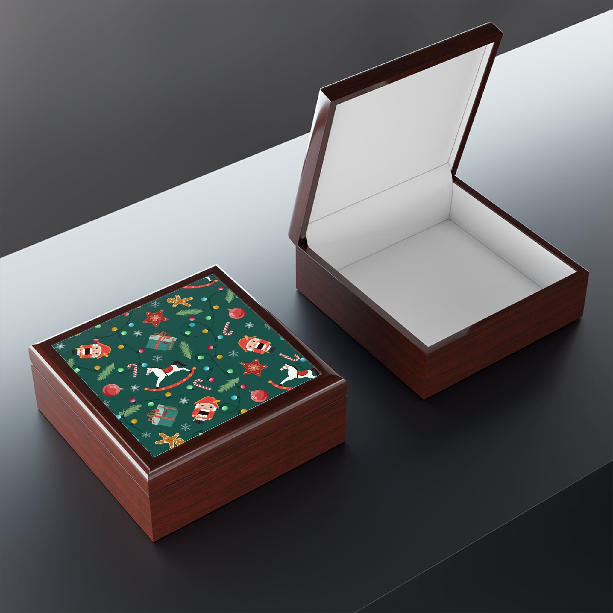 Christmas Jewelry Box – Festive Santa & Toy Pattern Keepsake Box