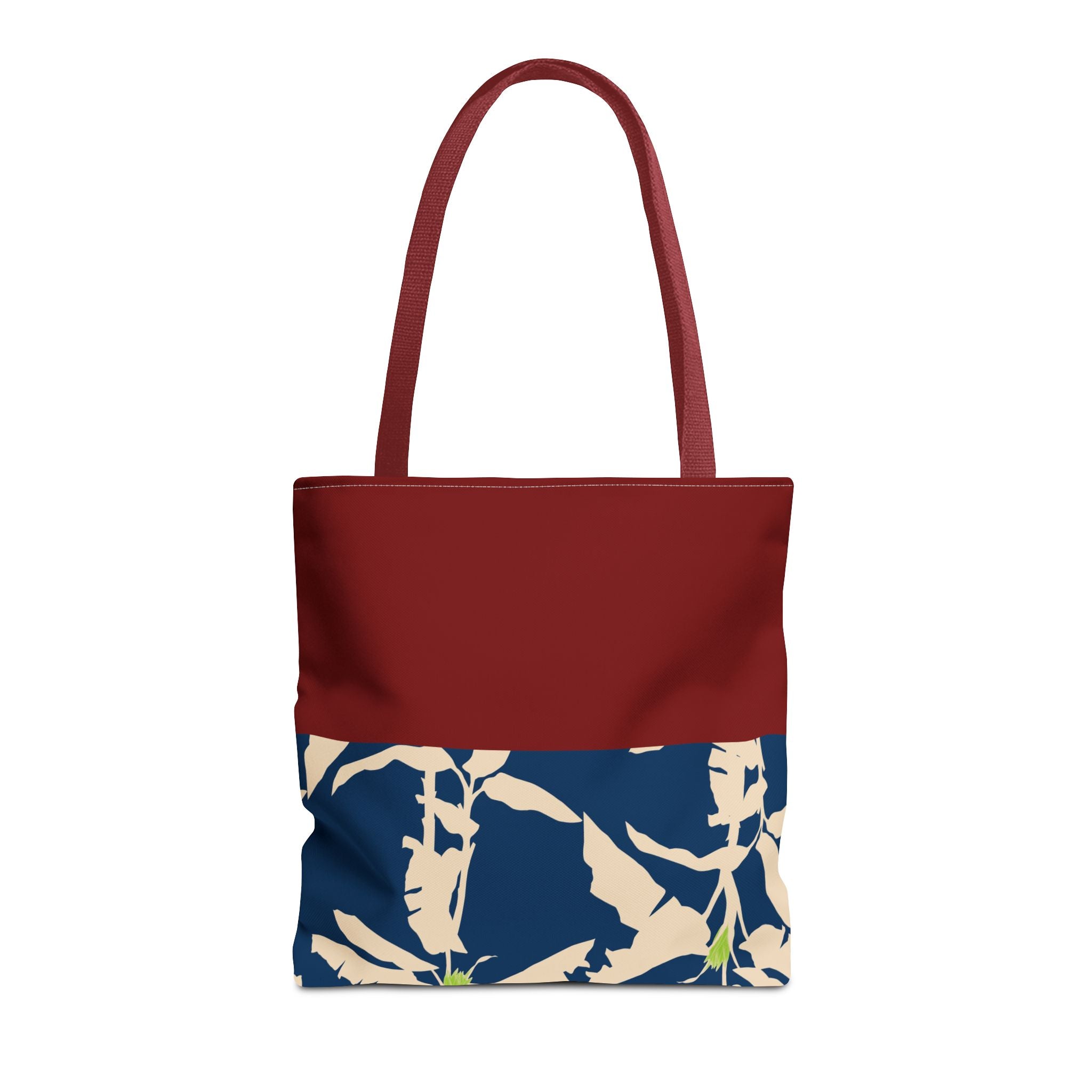 Red Navy Botanical Leaf Pattern Tote Bag