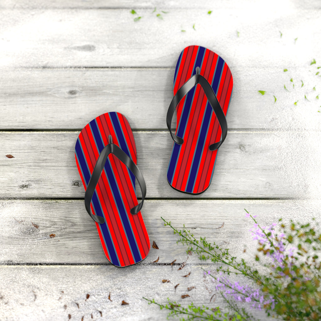 Patriotic Red & Blue Striped Flip Flops — Casual Beach Sandals