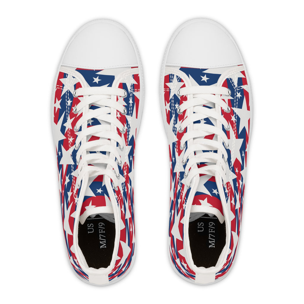 Women's High Top Sneakers — Red, White & Blue Star Pattern (Patriotic Fourth of July Shoes)