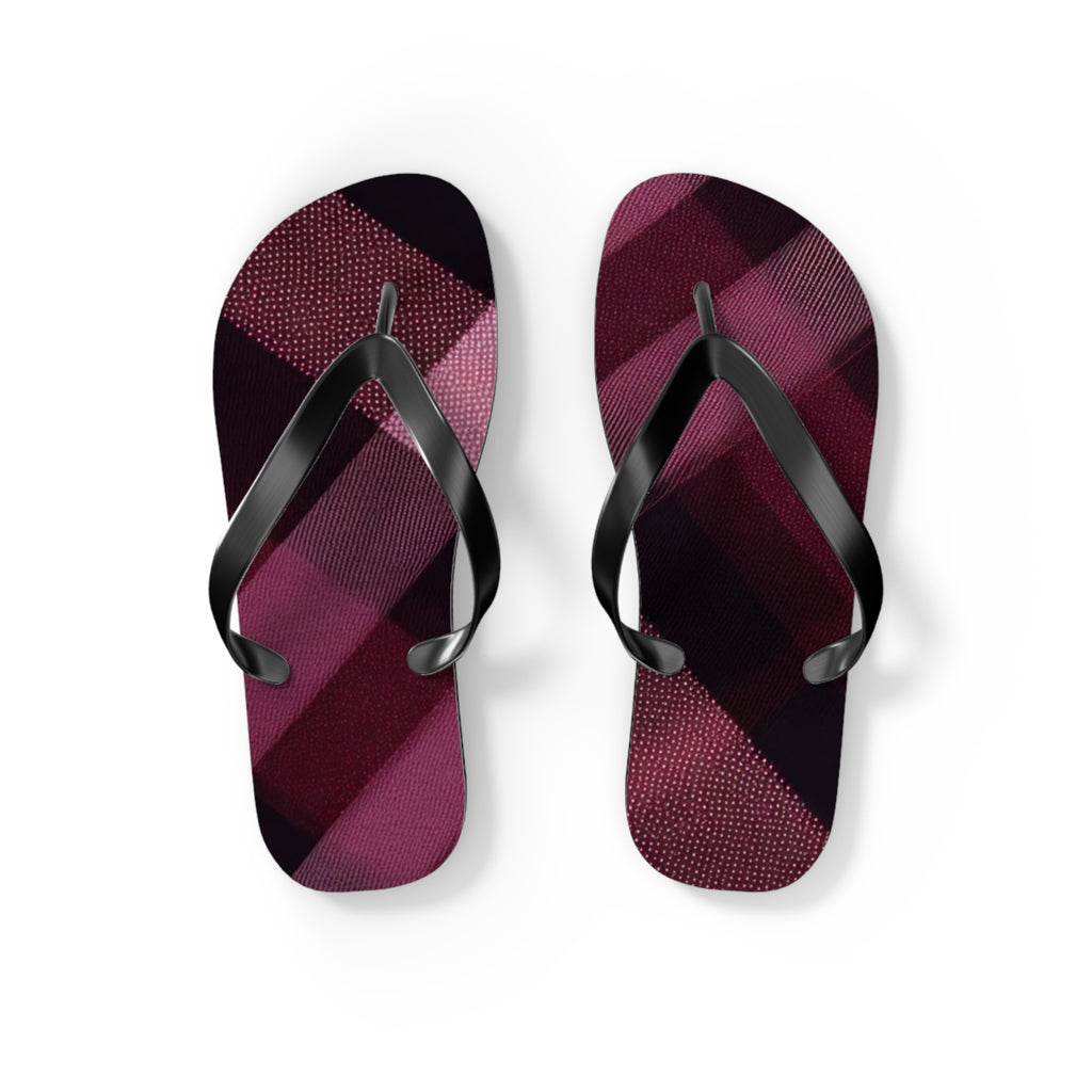 Plum Plaid Flip Flops — Women's Burgundy Check Beach Sandals