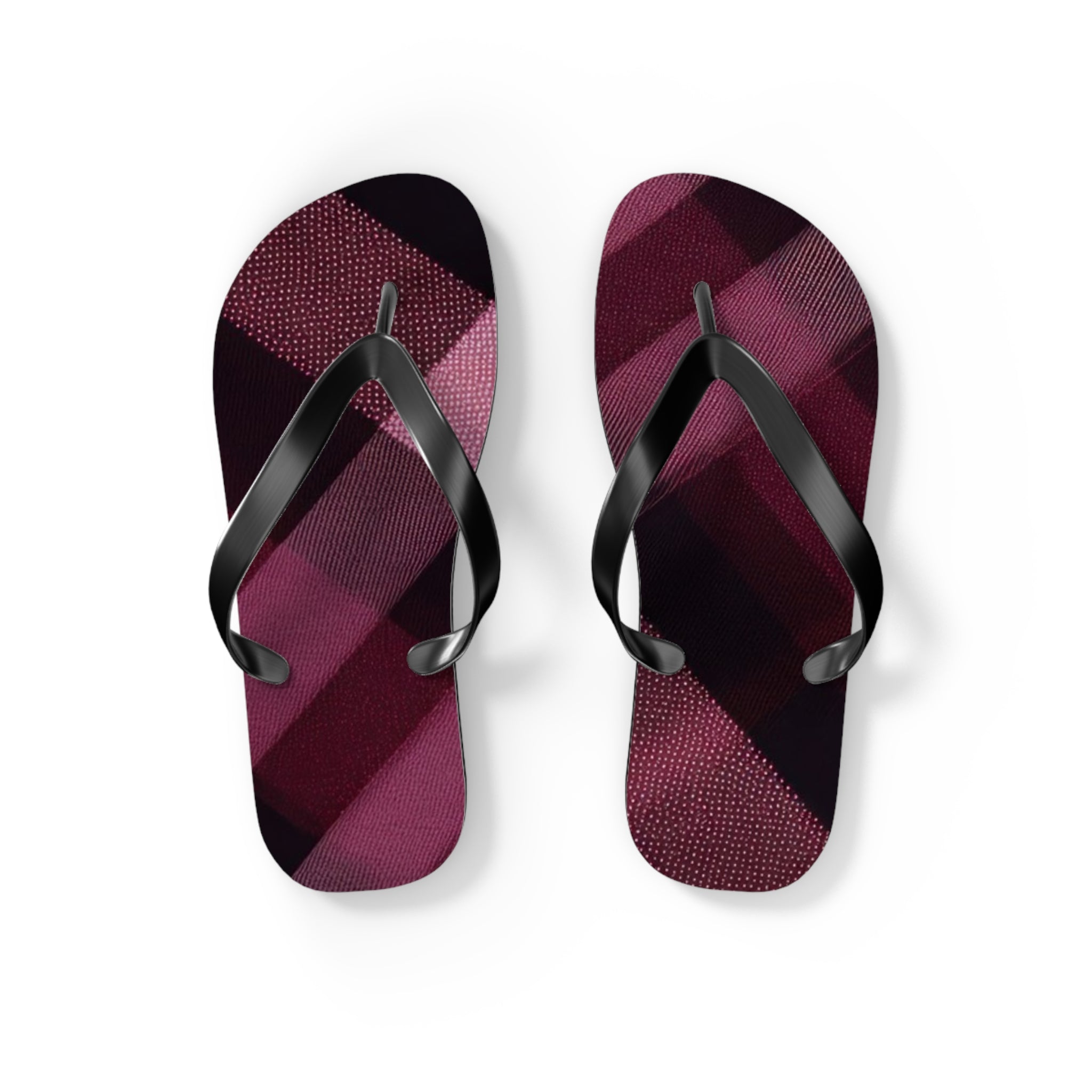 Plum Plaid Flip Flops — Women's Burgundy Check Beach Sandals