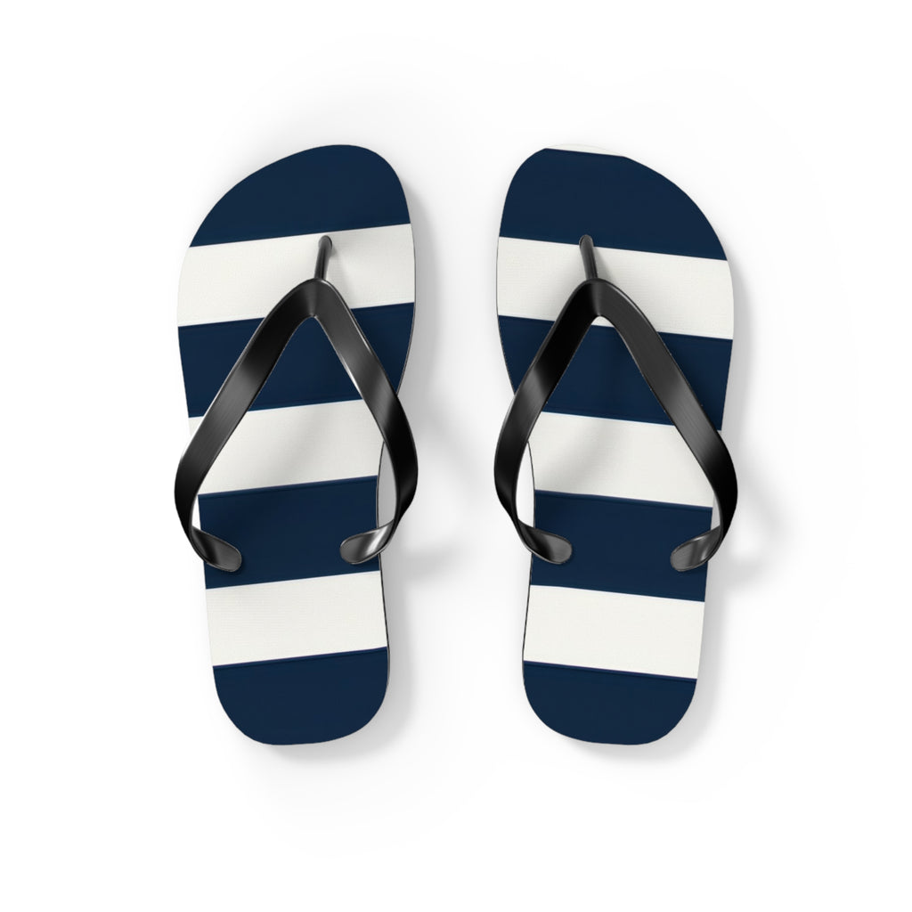 Navy & White Striped Flip Flops — Classic Beach Sandals