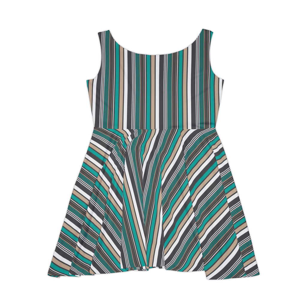 Teal Gray Diagonal Stripe Spring Dress