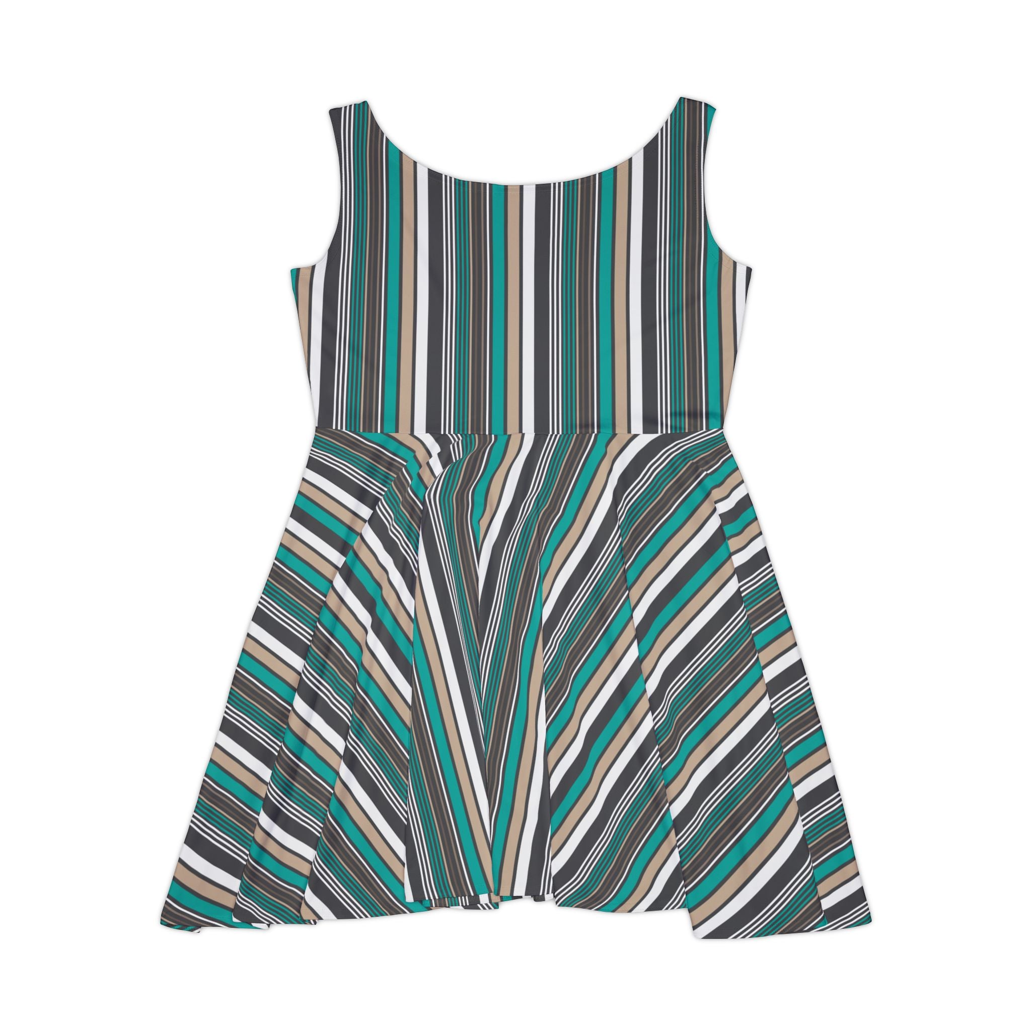 Teal Gray Diagonal Stripe Spring Dress