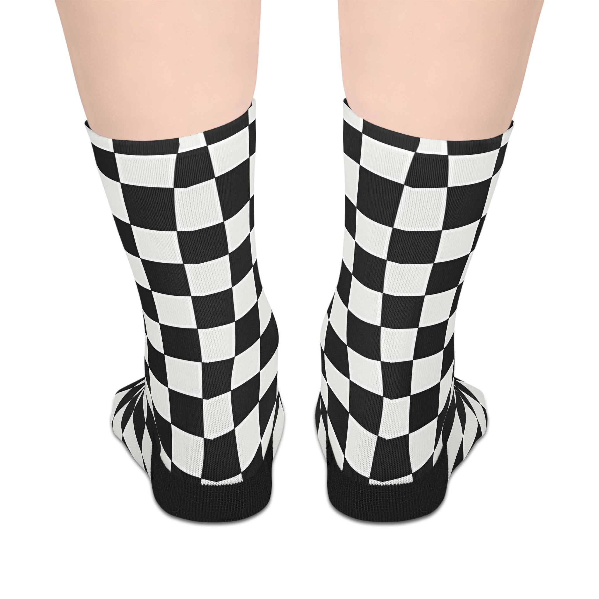 Checkerboard Mid-Length Socks — Black & White Retro Skate Crew