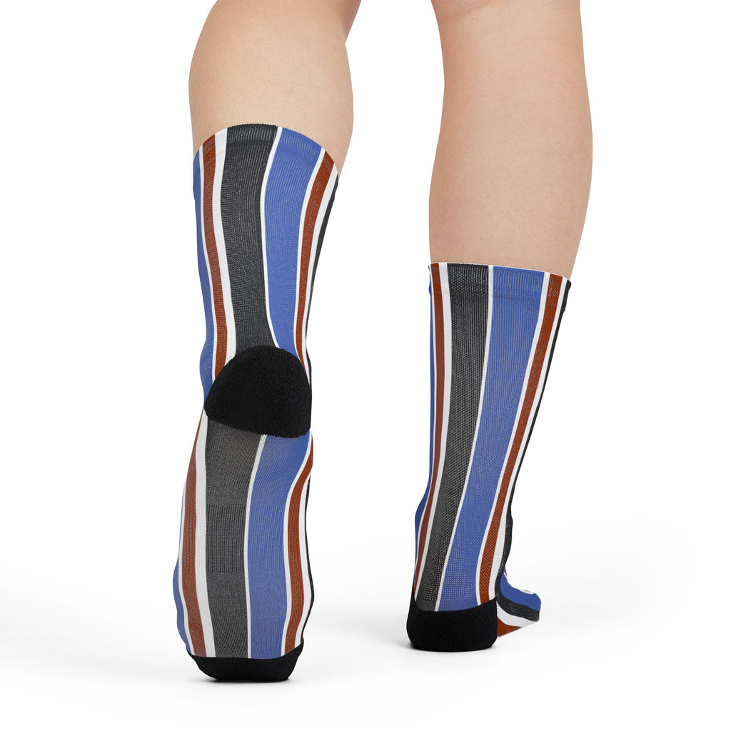 Blue Orange White Black Retro Stripe Crew Socks — Classic Vertical Stripe Socks for Everyday Wear