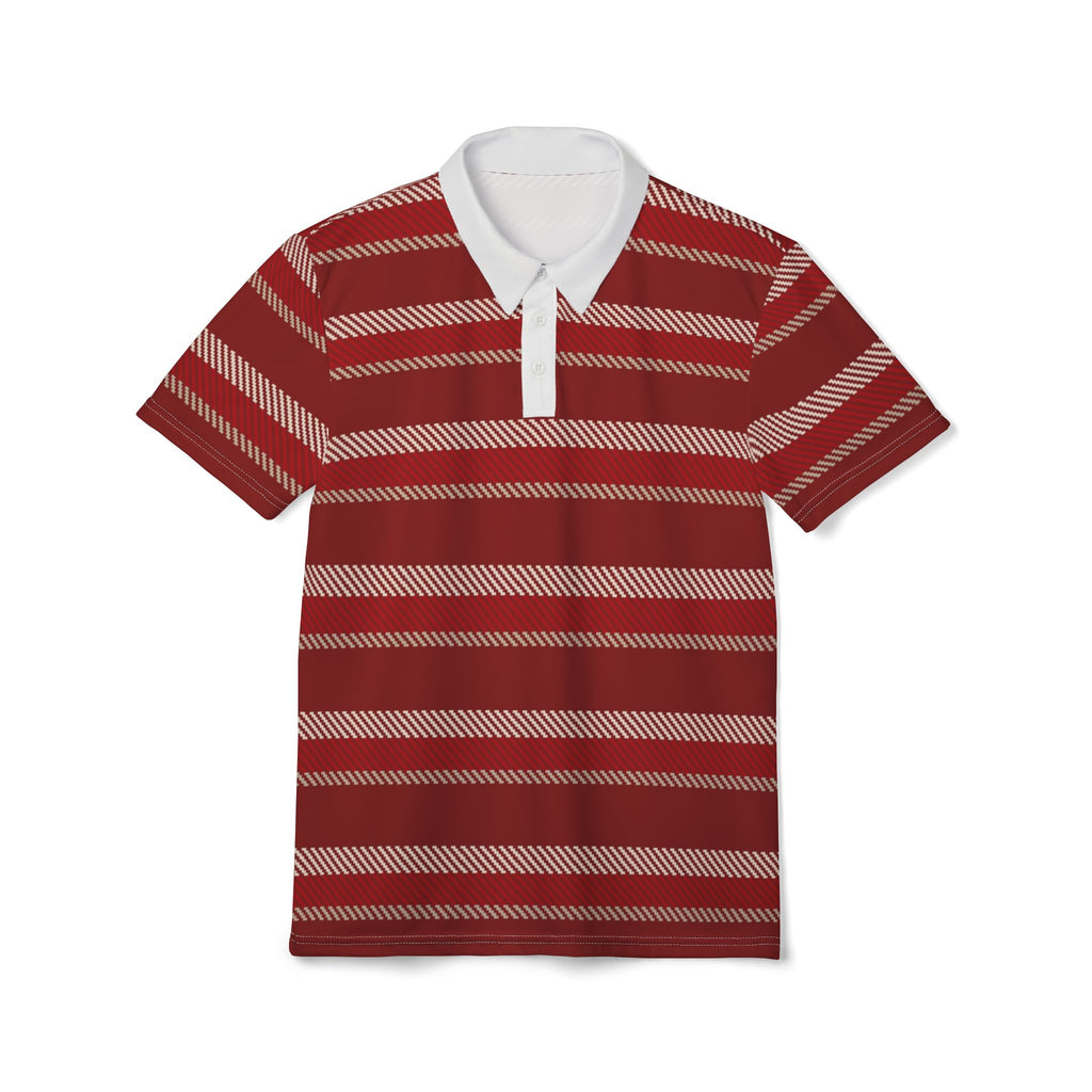 Red Beige Striped Polo Shirt — Classic Casual Rugby-Style Polo