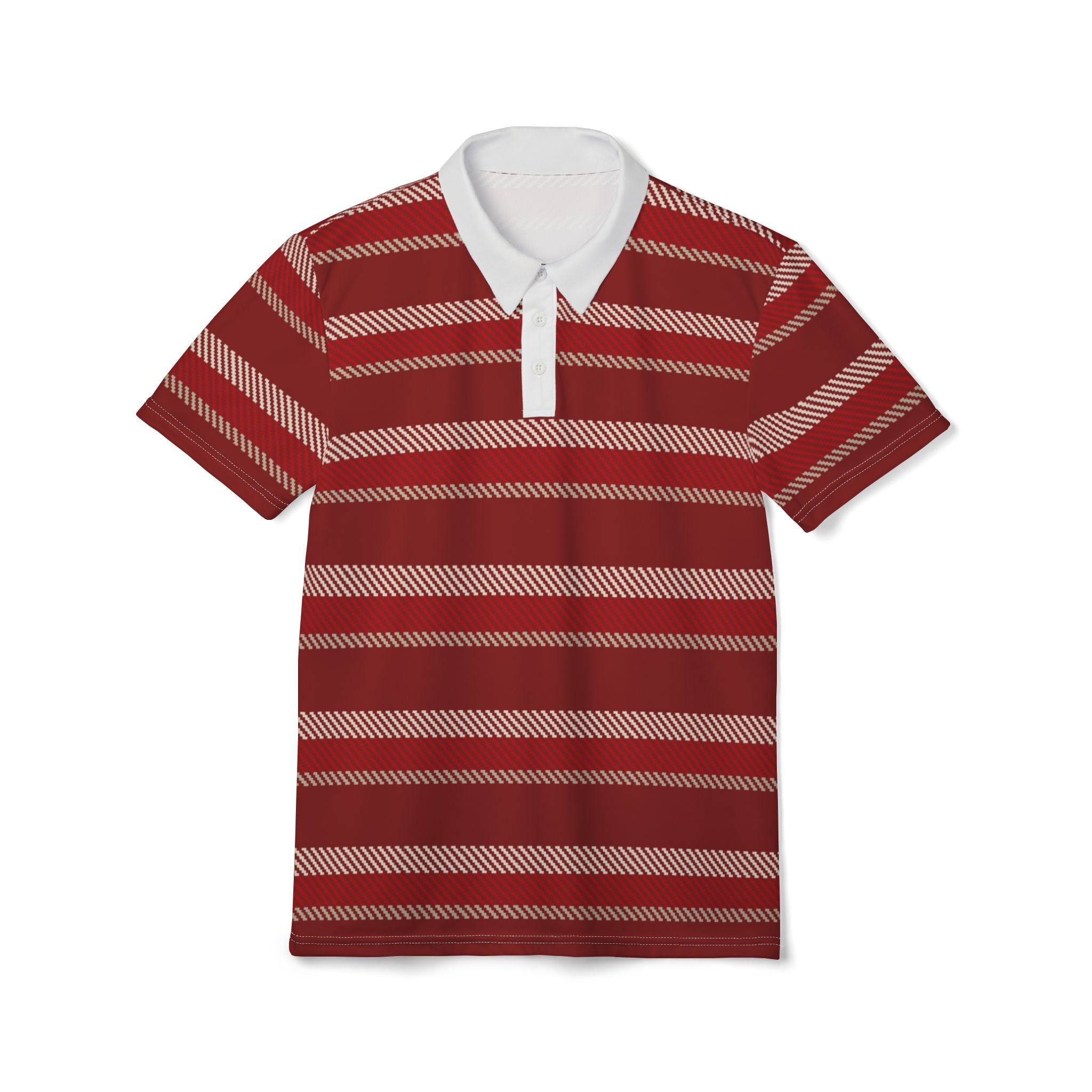Red Beige Striped Polo Shirt — Classic Casual Rugby-Style Polo