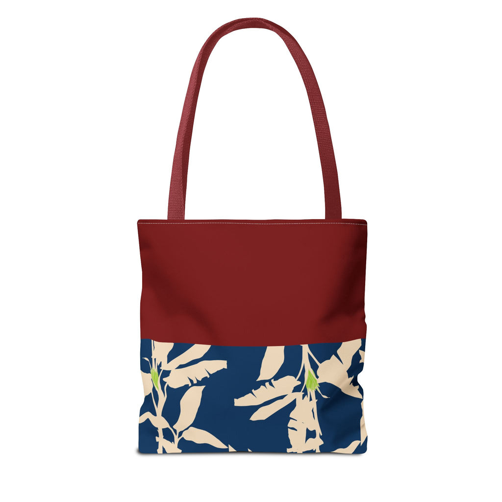 Red Navy Botanical Leaf Pattern Tote Bag