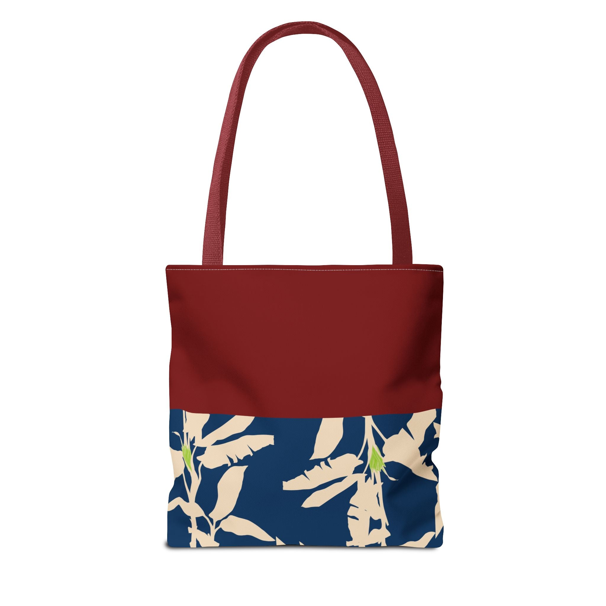 Red Navy Botanical Leaf Pattern Tote Bag