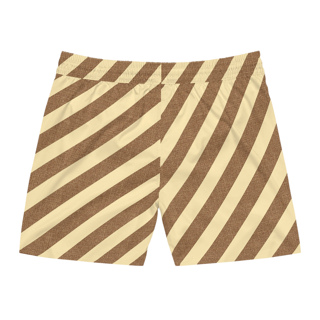 Diagonal Brown Stripe Men's Swim Shorts — Retro Beach Trunks
