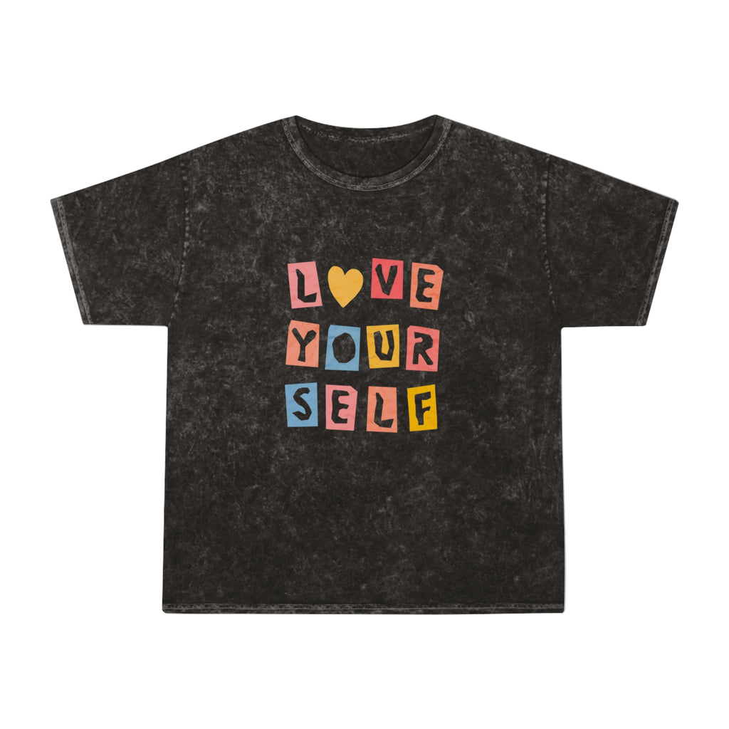 Love Yourself Mineral-Wash Tee — Retro Block Letter Self-Love T-Shirt