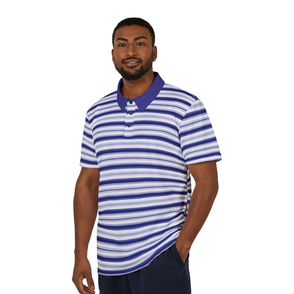 Blue Gradient Striped Polo Shirt