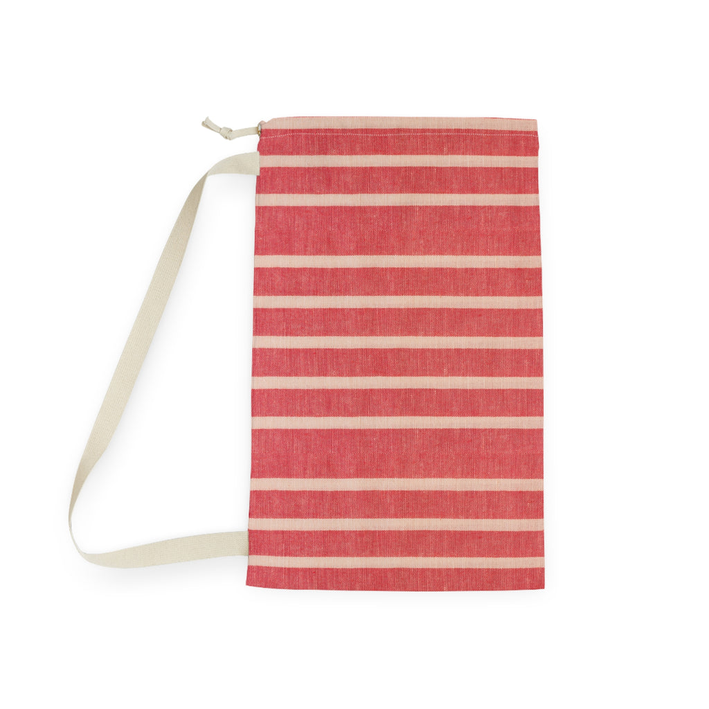Striped Red Laundry Bag — Cotton Drawstring Laundry Tote