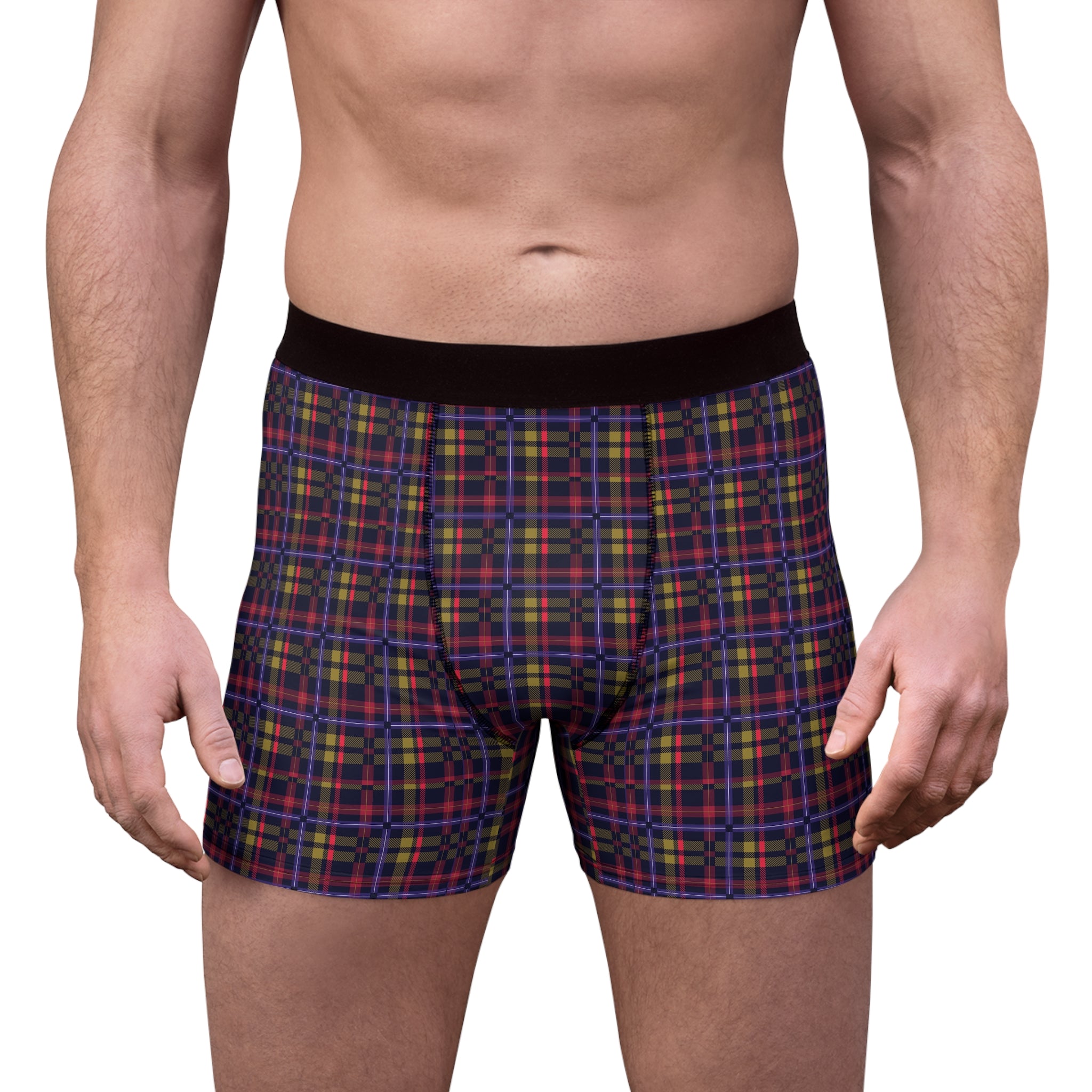Men's Plaid Boxer Briefs — Red & Navy Tartan All-Over Print