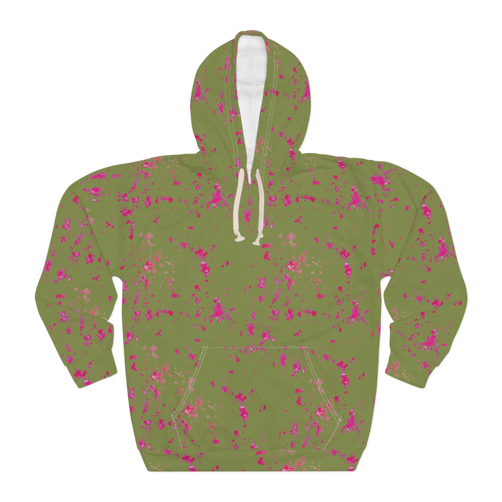 Green & Pink Paint Splatter Hoodie -  Casual Pullover