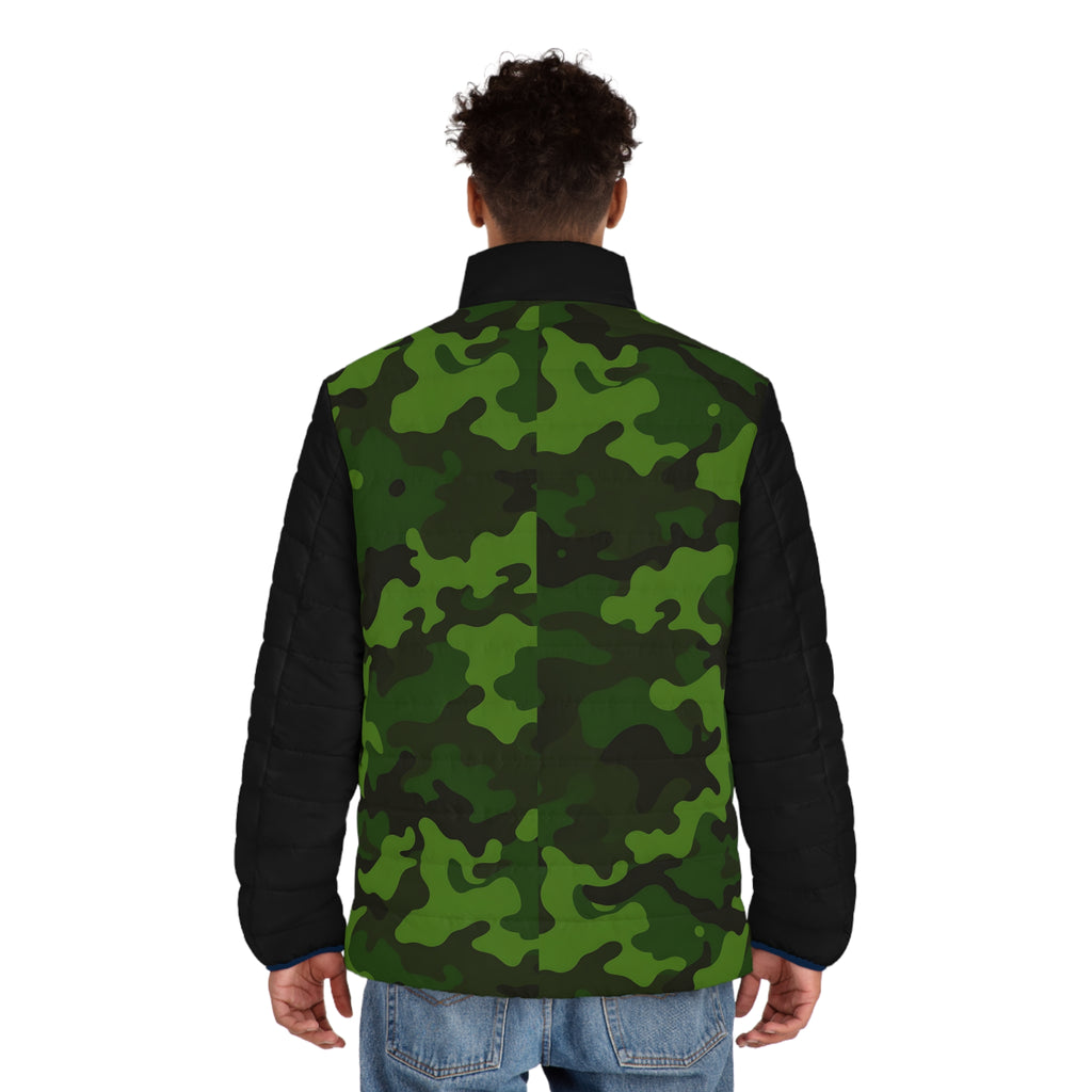 Men's Green Camo Puffer Jacket — Insulated Outdoor Winter Coat