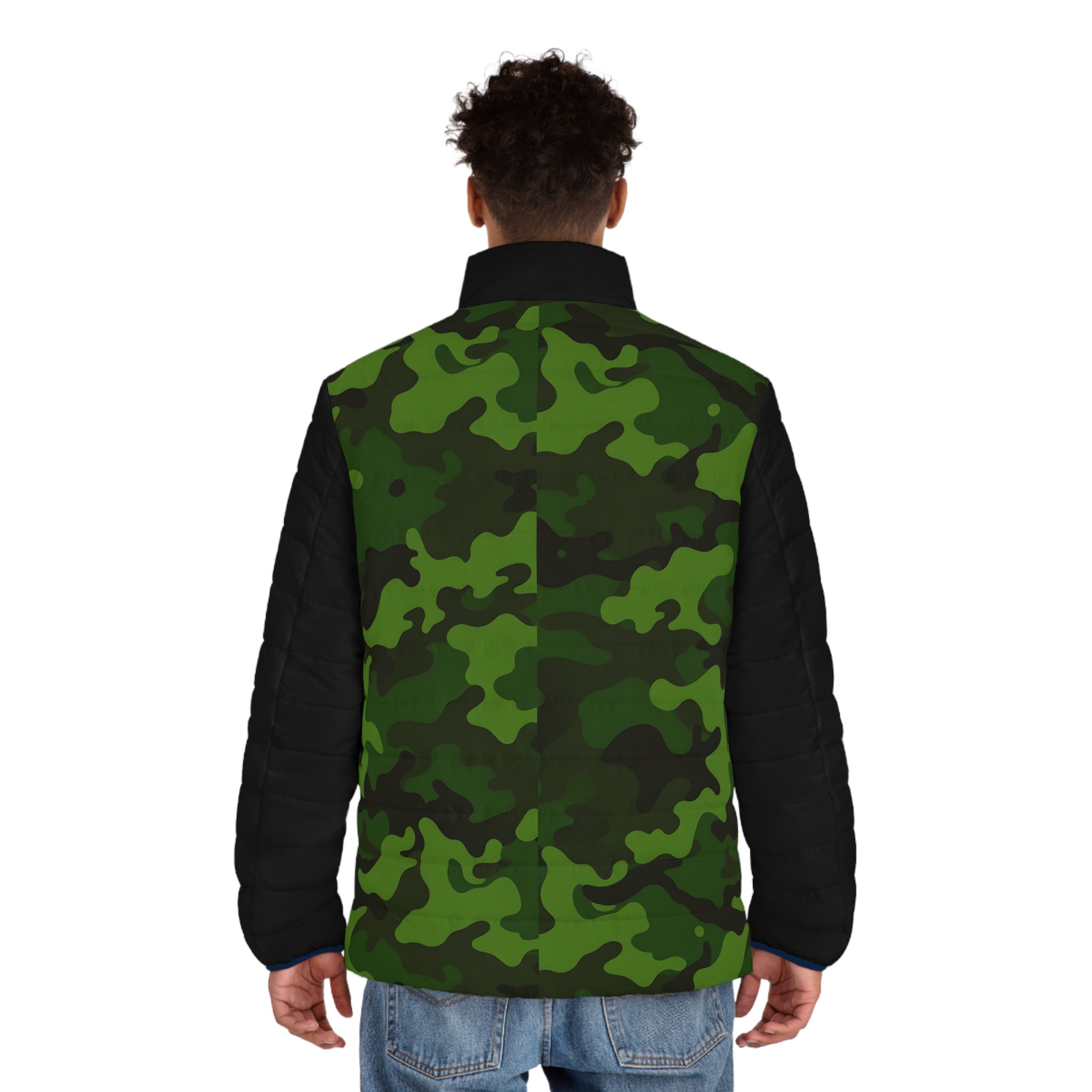 Men's Green Camo Puffer Jacket — Insulated Outdoor Winter Coat