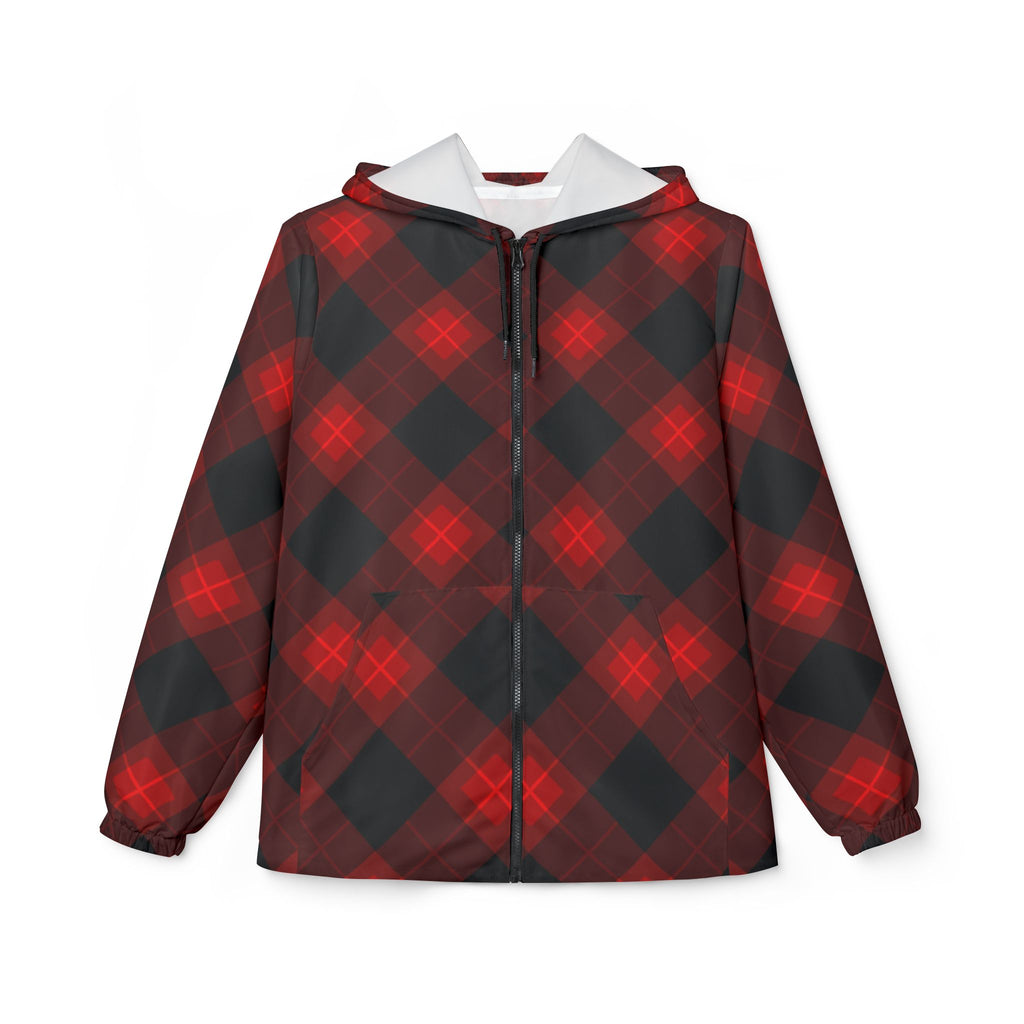 Plaid Windbreaker Jacket — Red & Black Buffalo Check Hooded Windbreaker