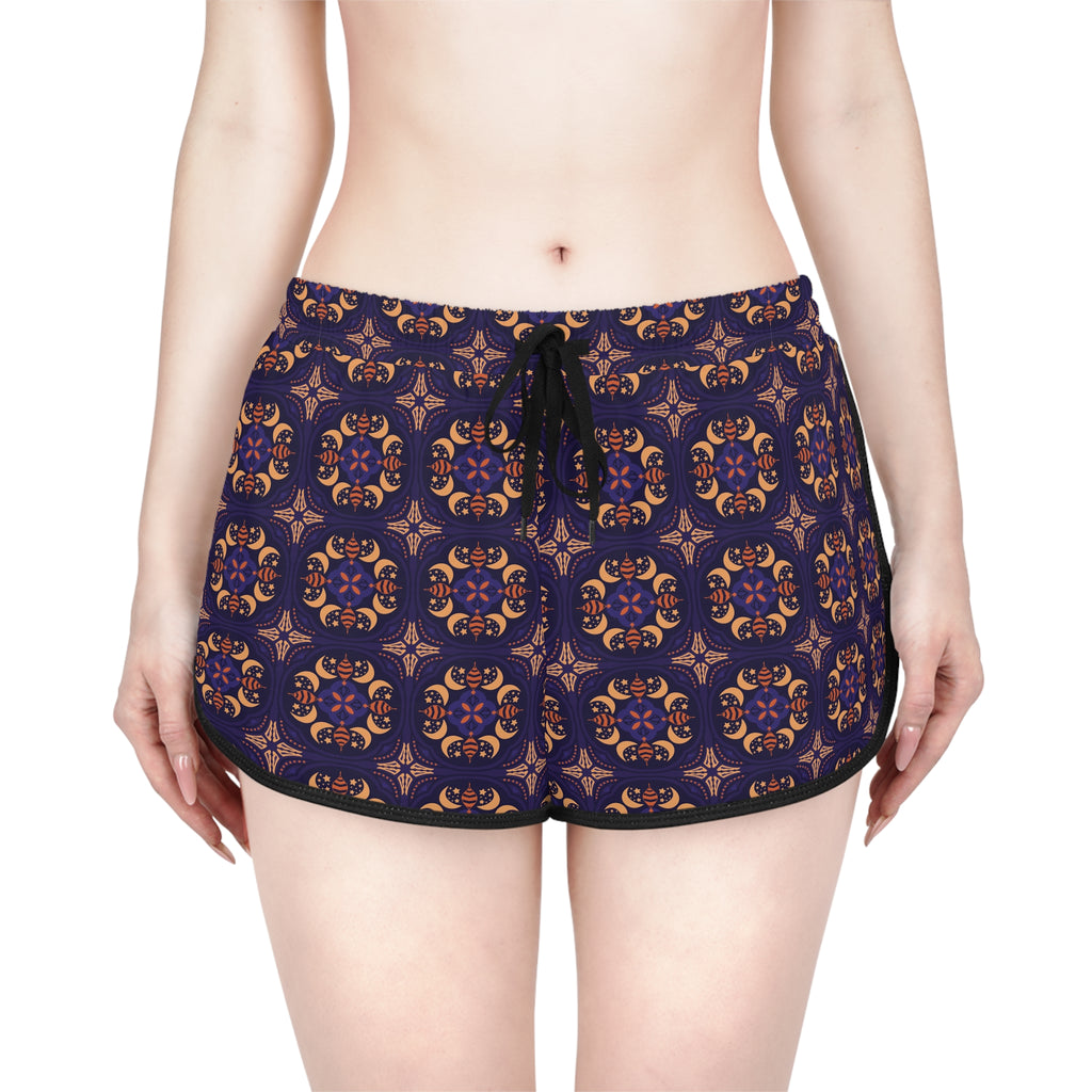 Navy Boho Tile Print Women's Relaxed Shorts