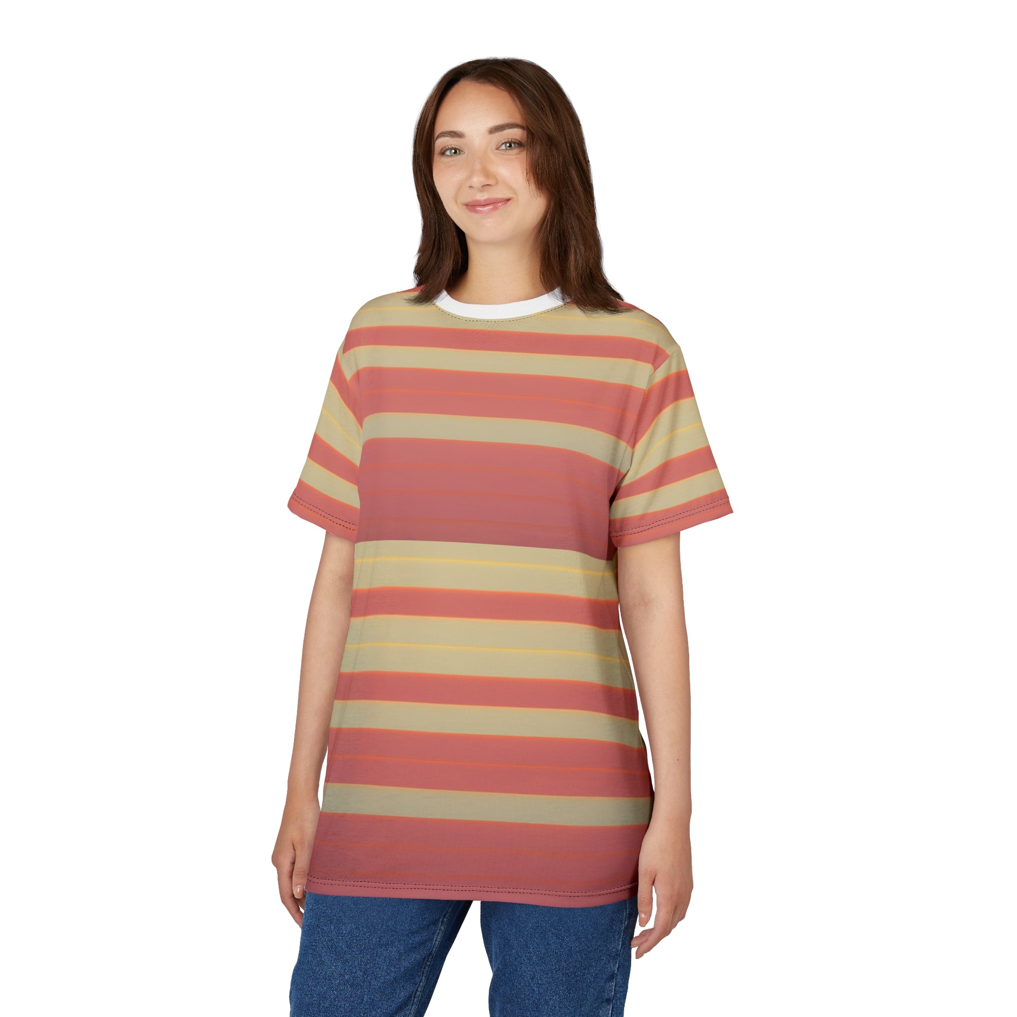 Retro Sunset Stripe Tee — All-Over Print Casual T-Shirt