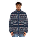Nordic Fair Isle Pattern Puffer Jacket | Navy All-Over Print