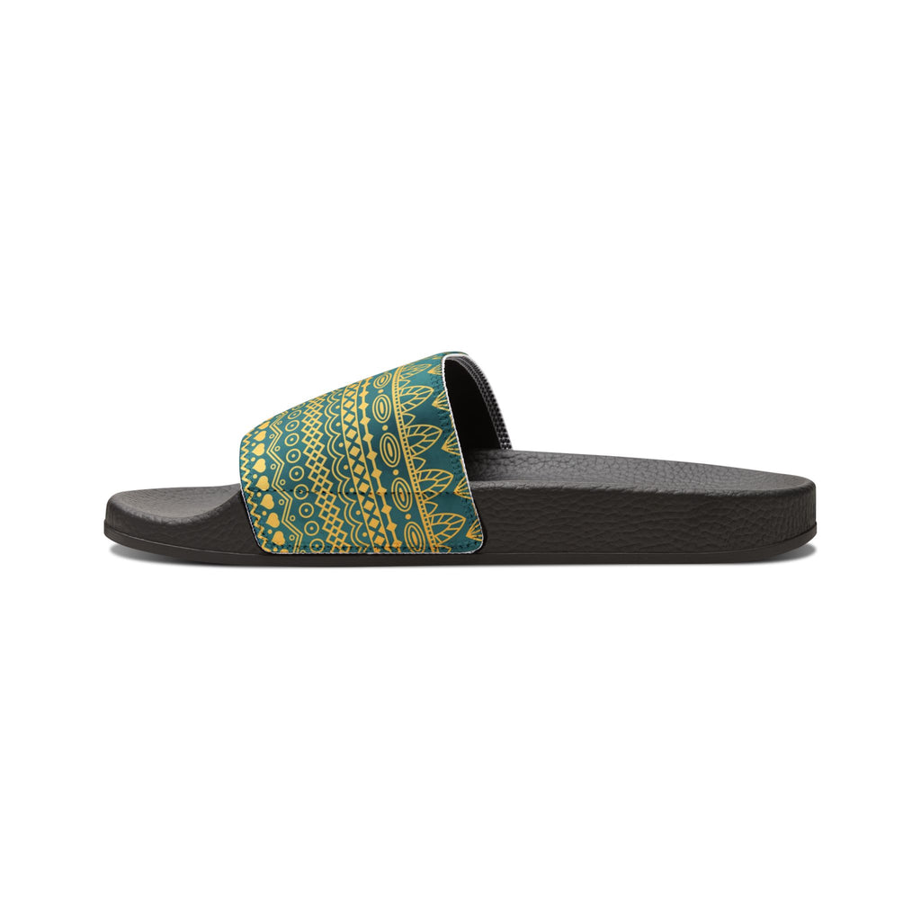 Slide Sandals — Green Gold Boho Pattern Removable-Strap Slides